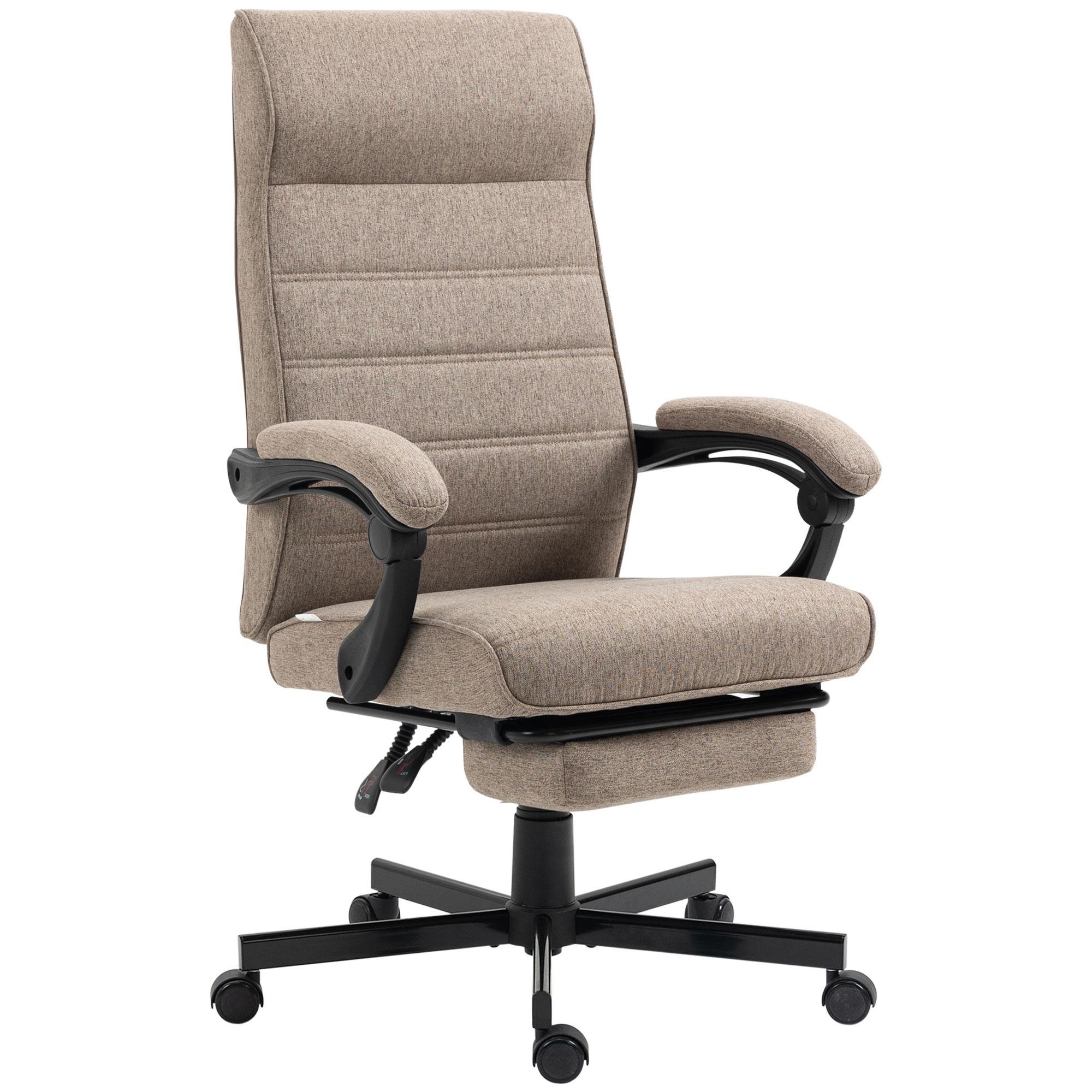 Brown Linen Recliner Office Chair with Footrest