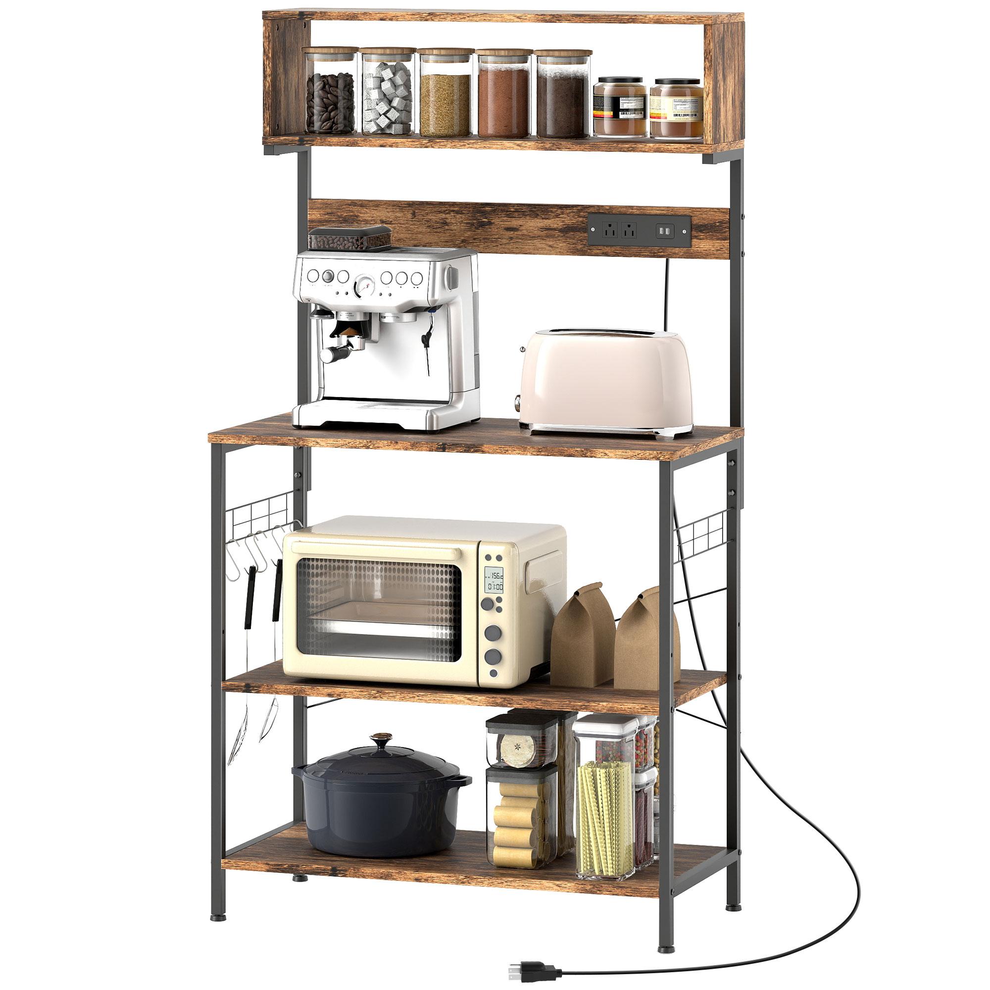 Brown Kitchen Storage Rack with Power Outlet, 31.5 in
