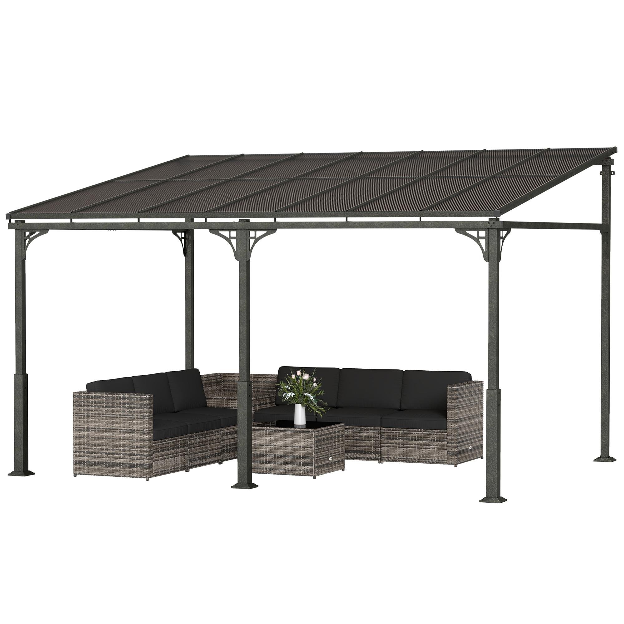 13 x 10 Brown Wall Gazebo with Hardtop Polycarbonate Roof