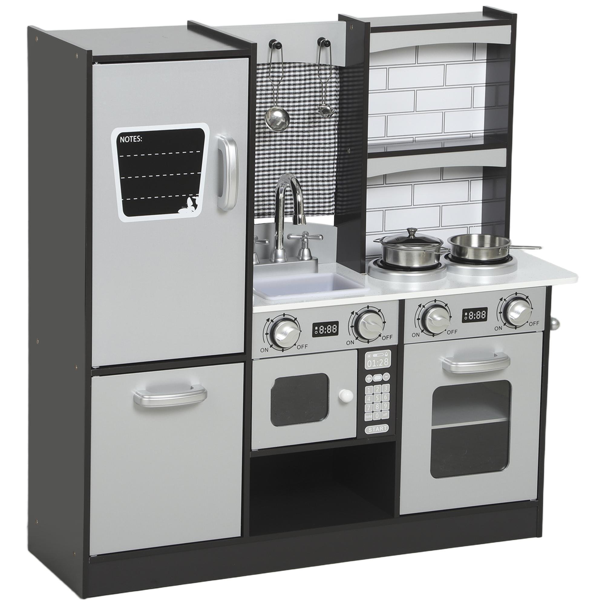 Brown MDF Play Kitchen with Sink, Stove and Microwave