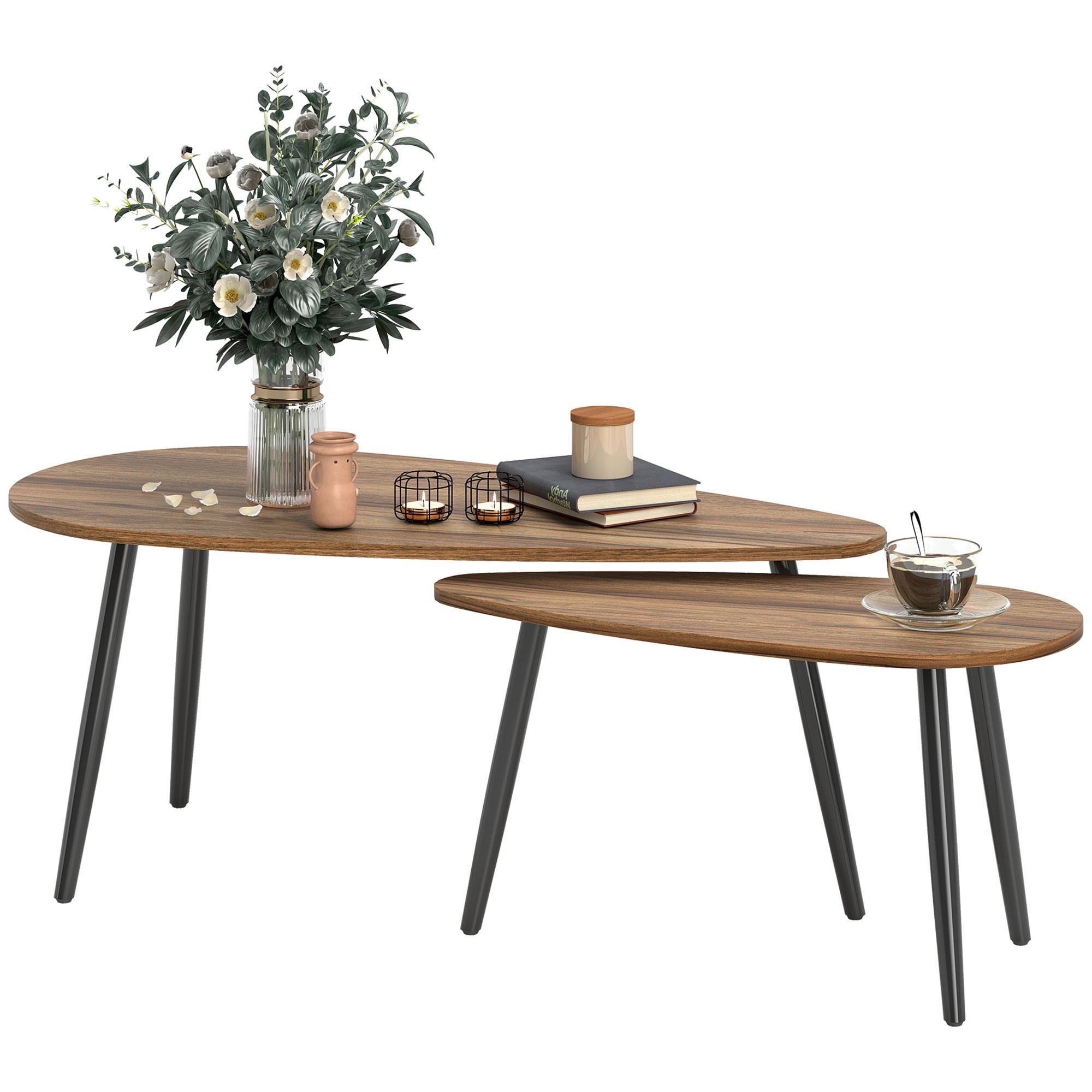 Brown Waterdrop Coffee Tables with Steel Legs