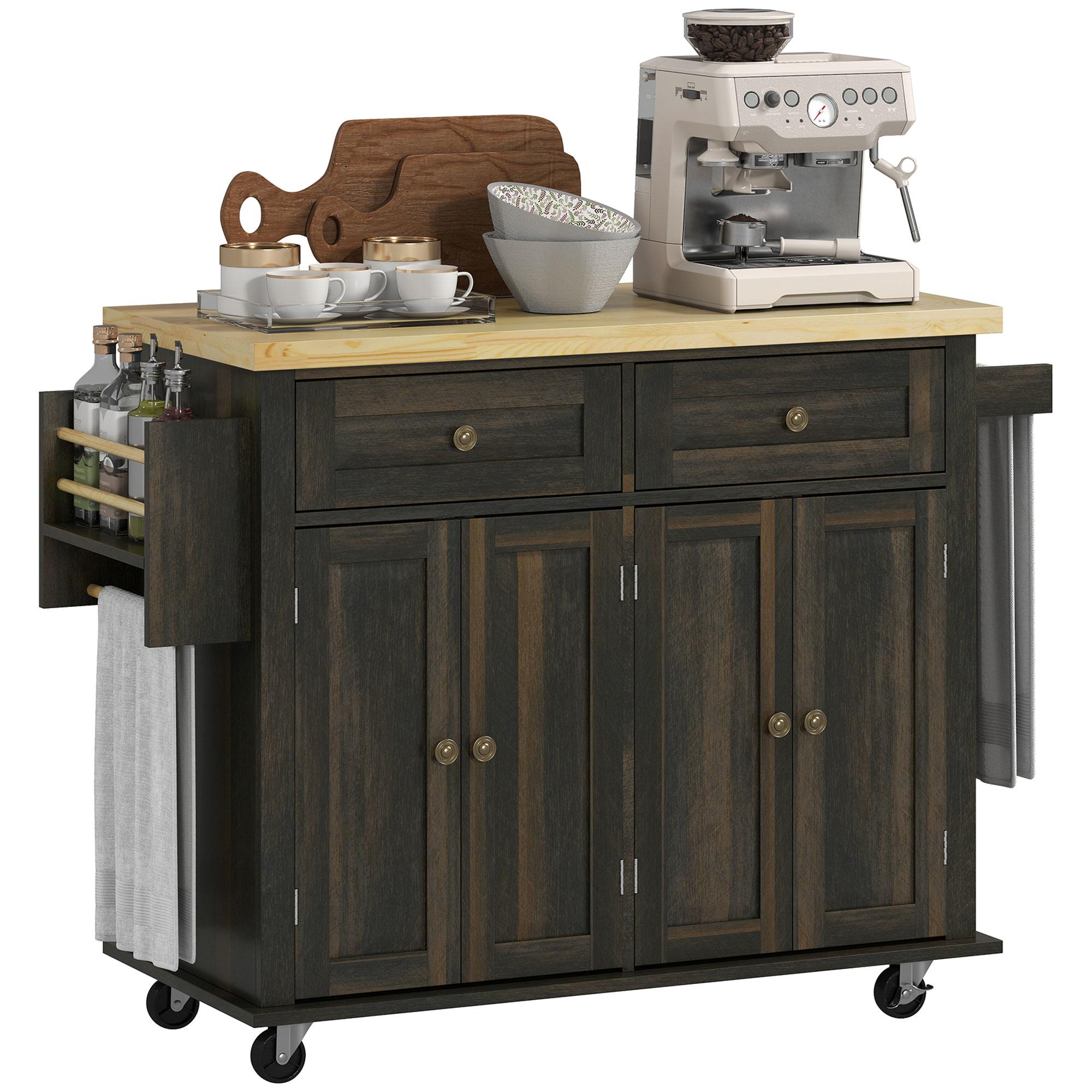 Brown Oak Rolling Kitchen Trolley with Storage