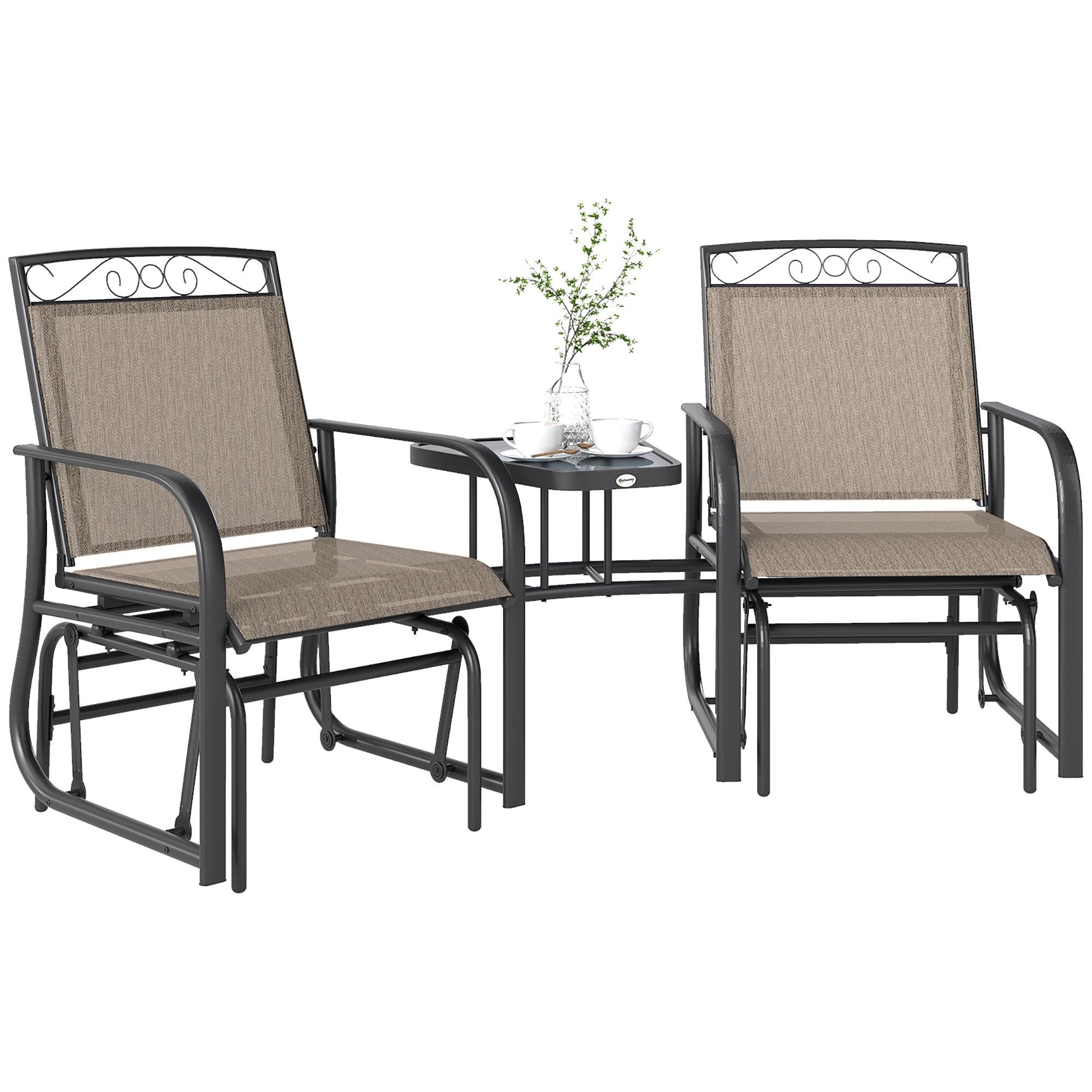 Brown Tempered Glass Glider for Two Outdoor Seating