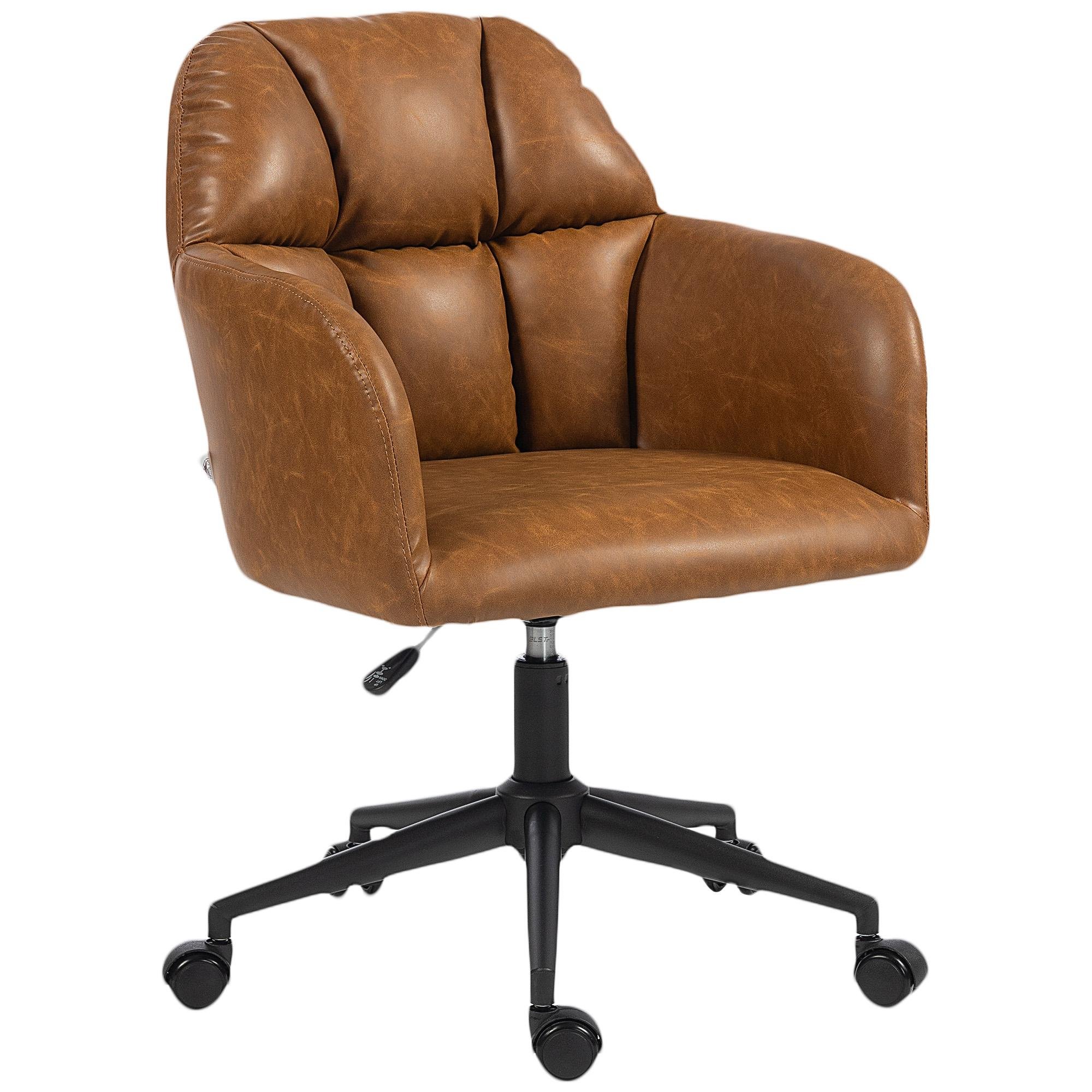 Brown Padded Task Chair with Adjustable Height for Home Office