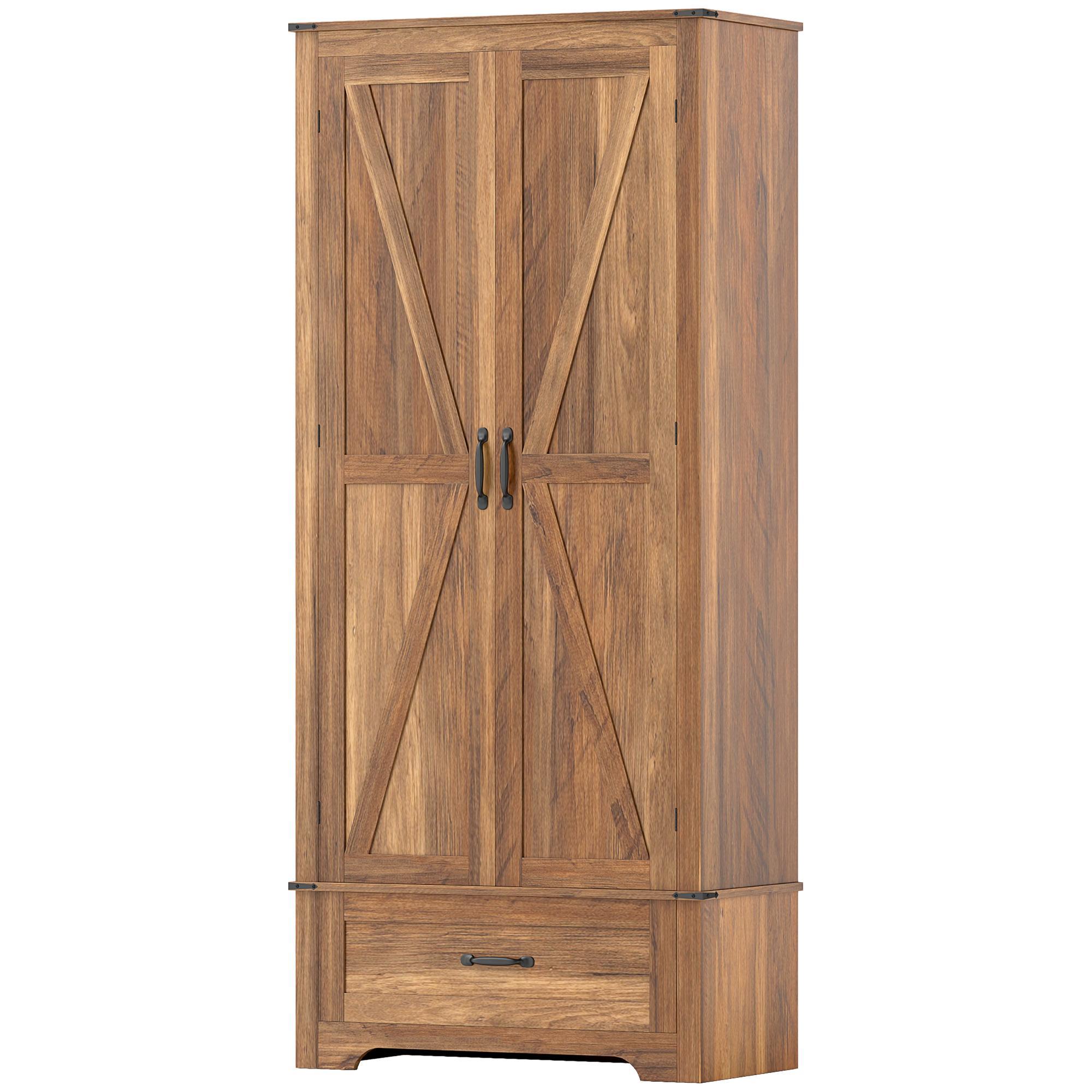 Brown Four-Tier Pantry Cabinet with Adjustable Shelves