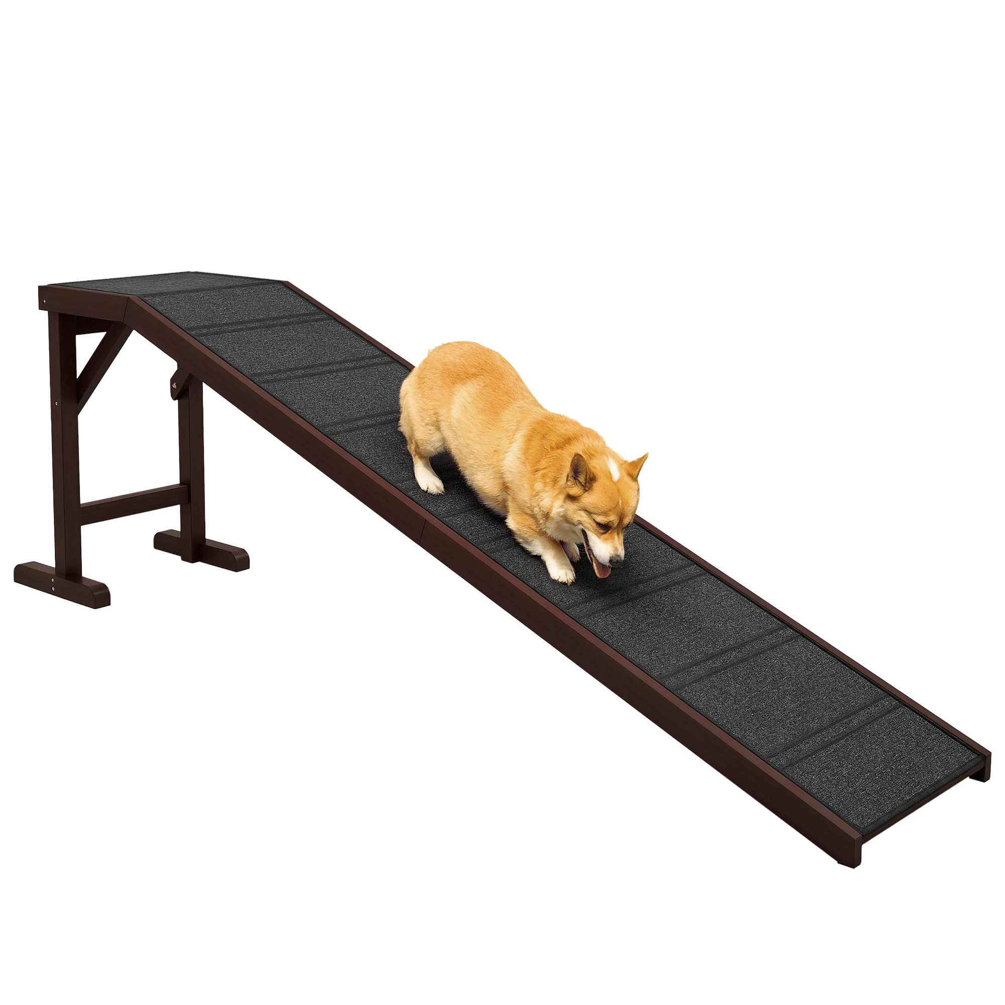 Brown Pine Pet Ramp with Top Platform, 74 x 16 x 25 in