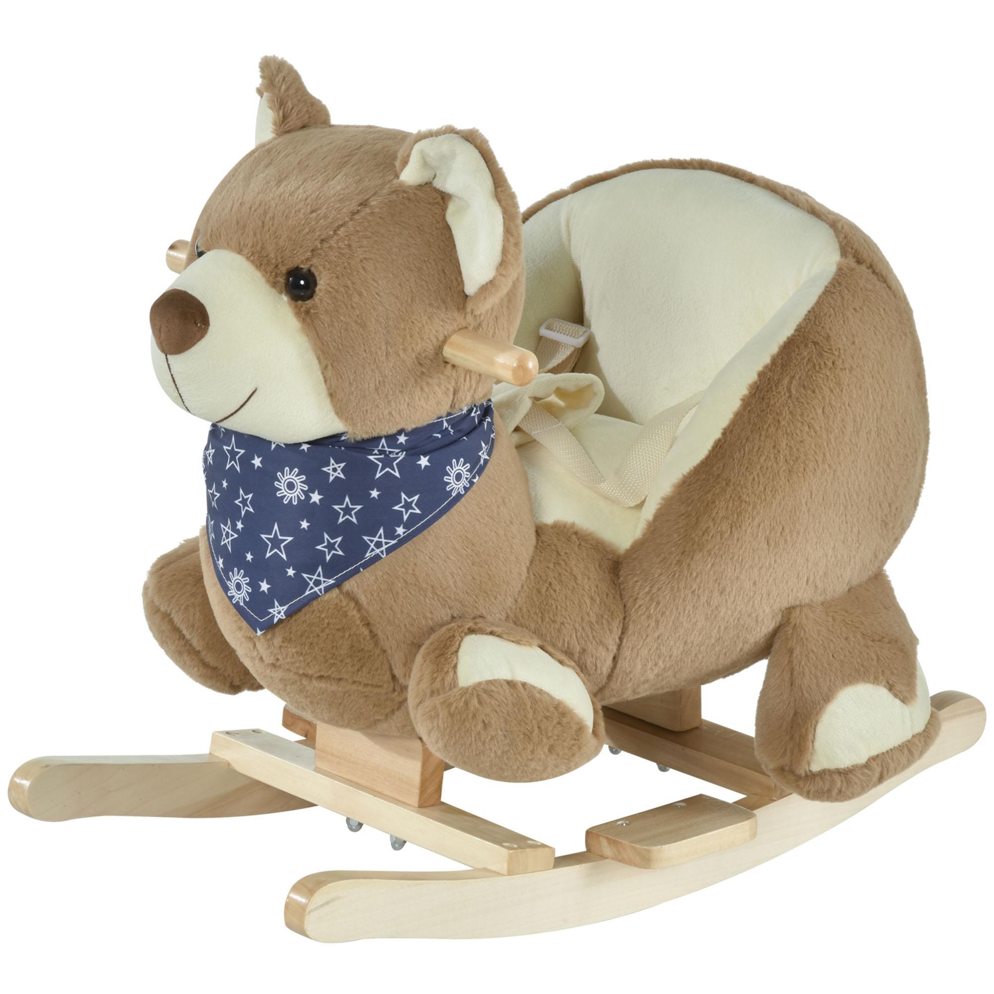 Plush Bear Rocking Horse with Ear-Activated Sound