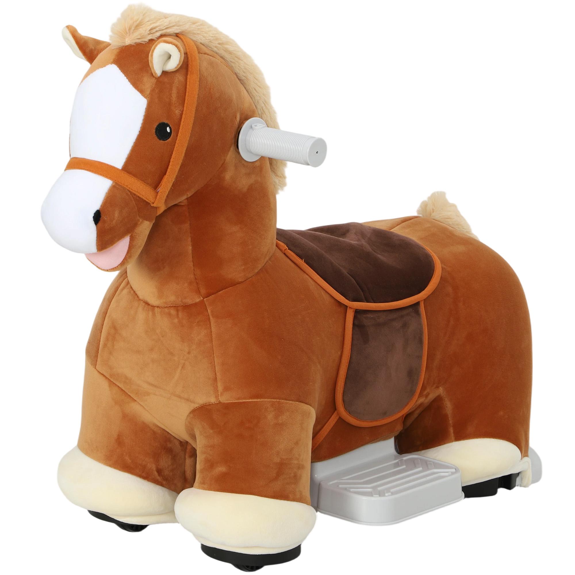 Brown Electric Ride-On Horse with 6V Battery and Music