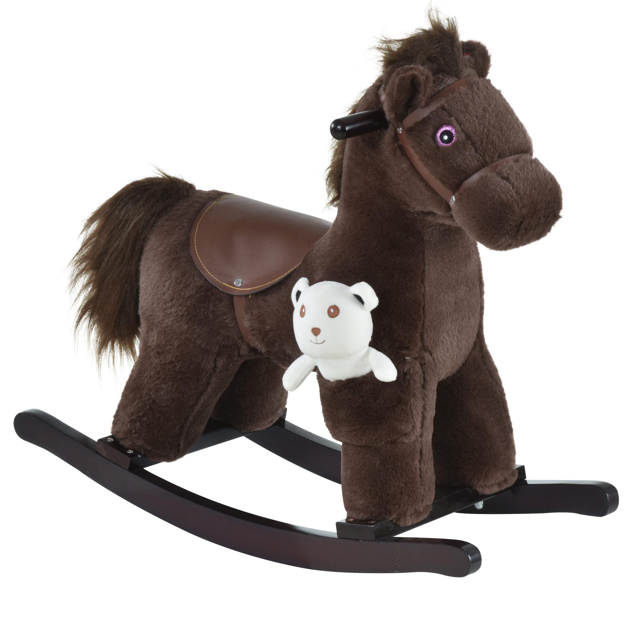 Brown Horse Rocker with Bear Plush Rocking Toy with Sounds