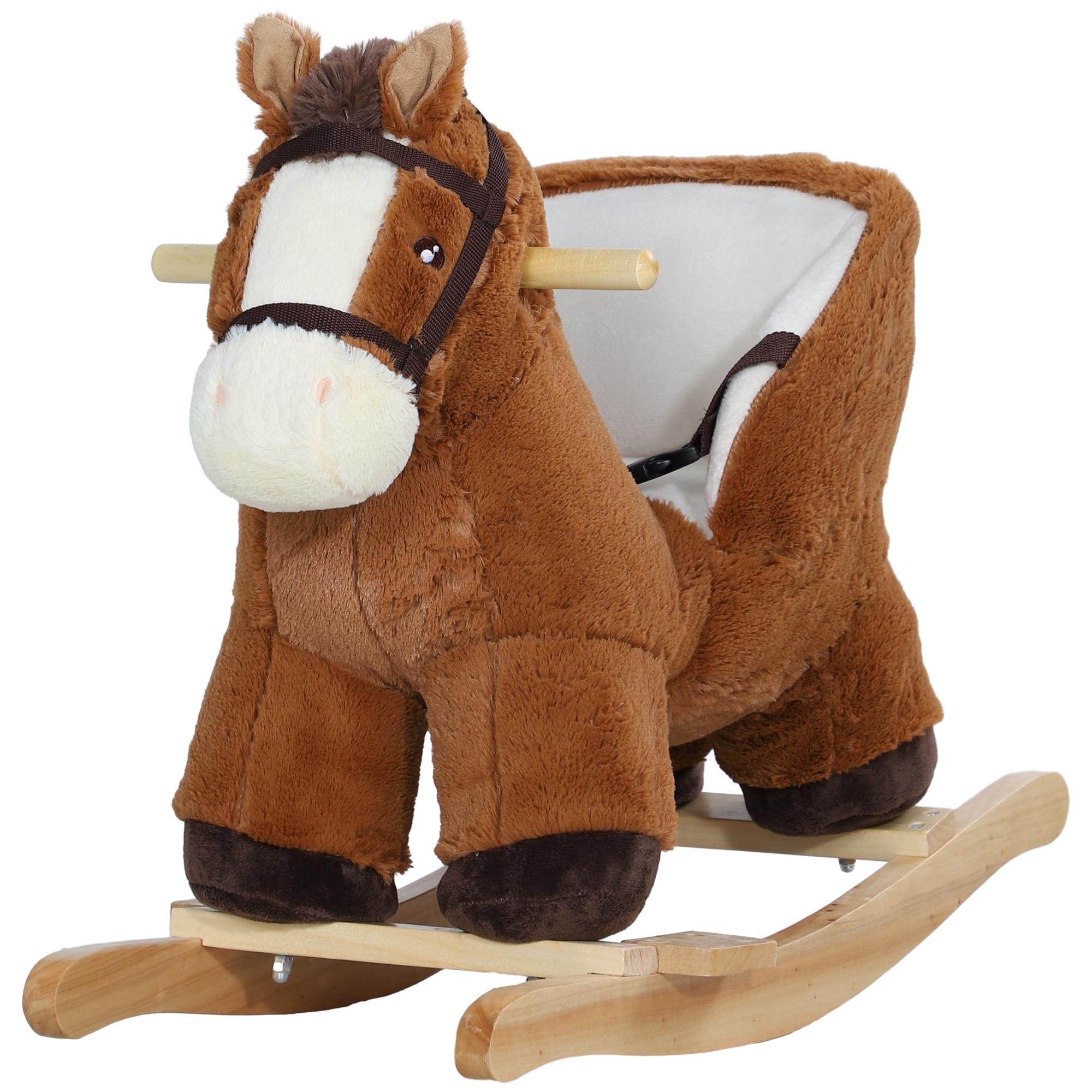 Brown Plush Rocking Horse with Ear-Press Neighing Sounds