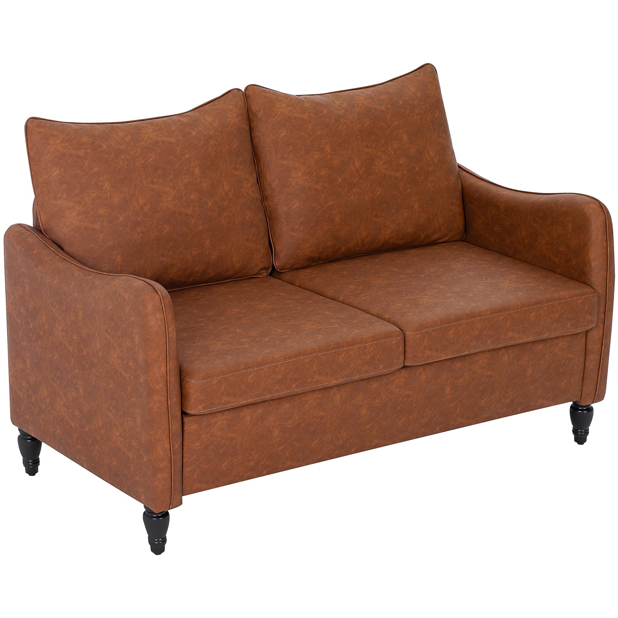 Brown PU Leather Loveseat for Compact Small Spaces