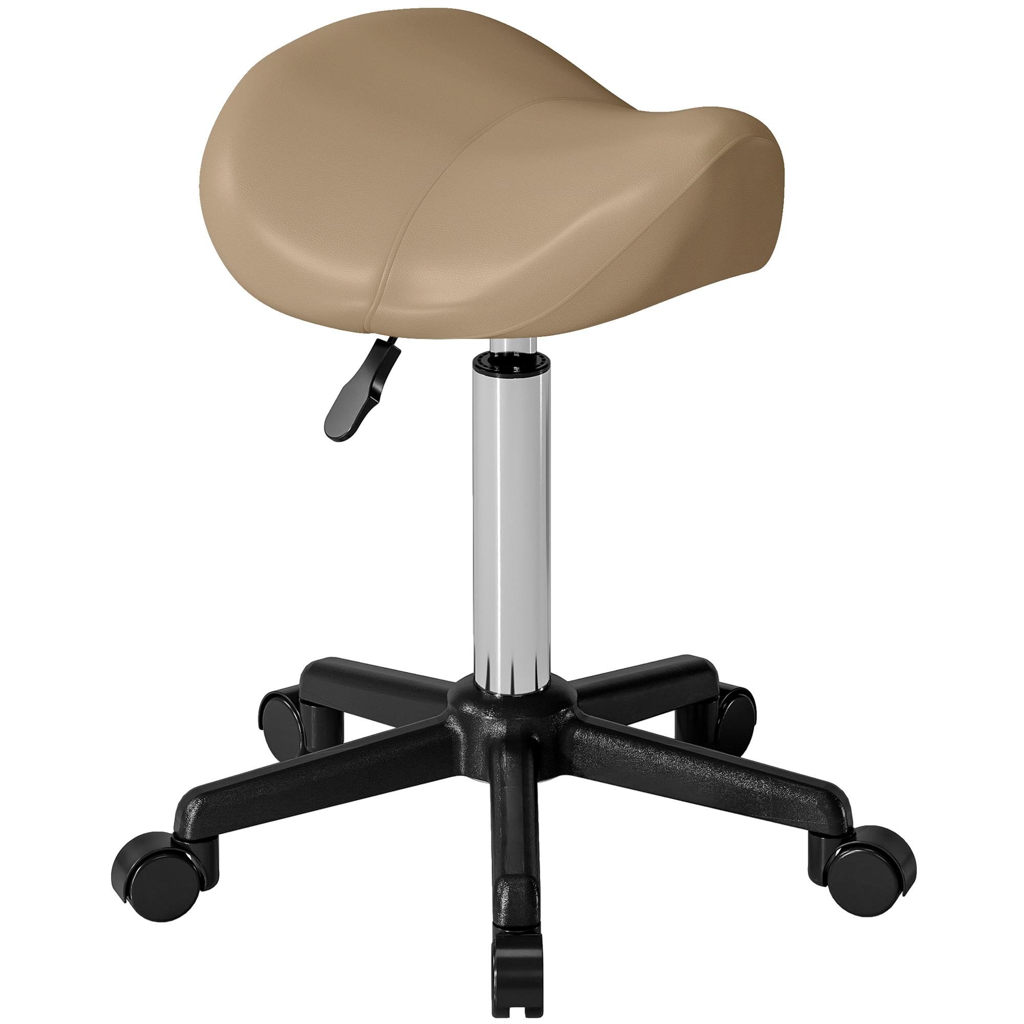 Brown Adjustable Saddle Stool with PU Seat and Wheels