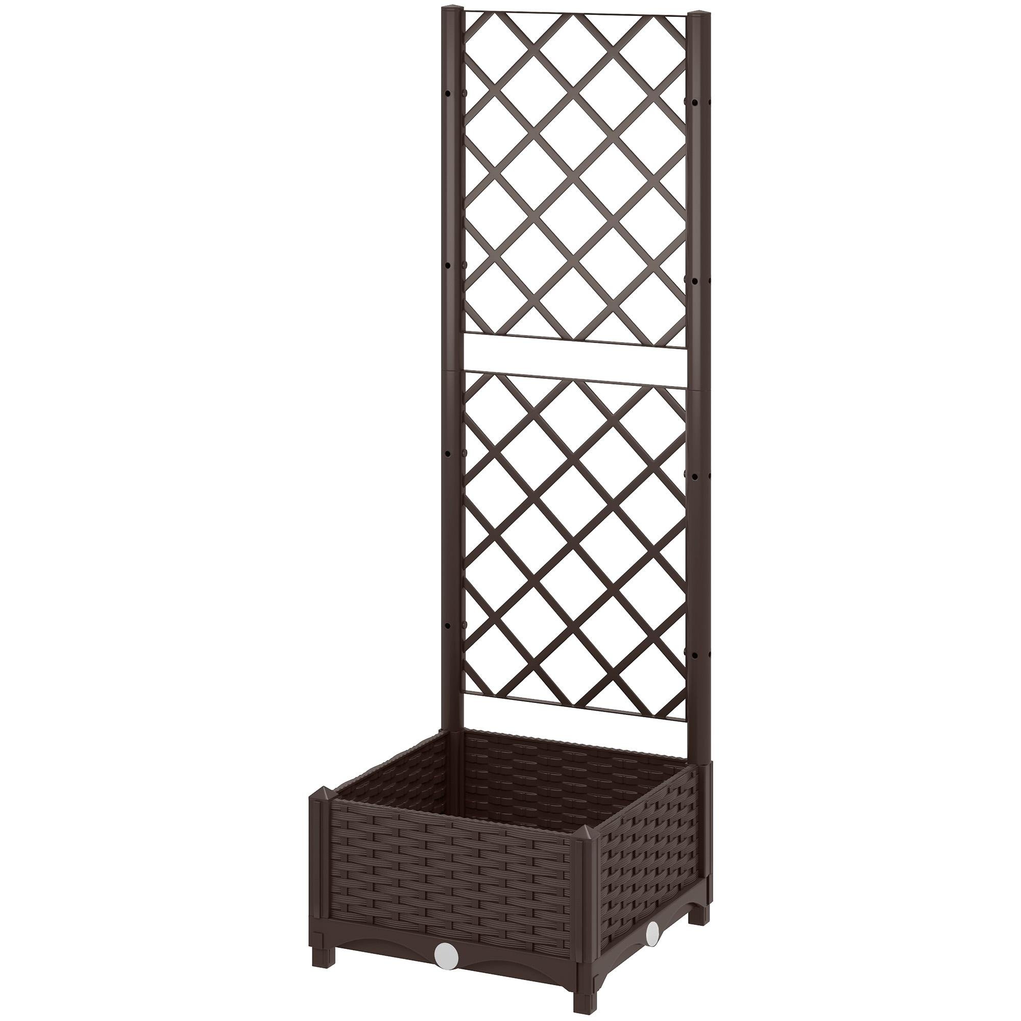 Brown Plastic Trellis Bed with Drainage, 16" x 16" x 48"