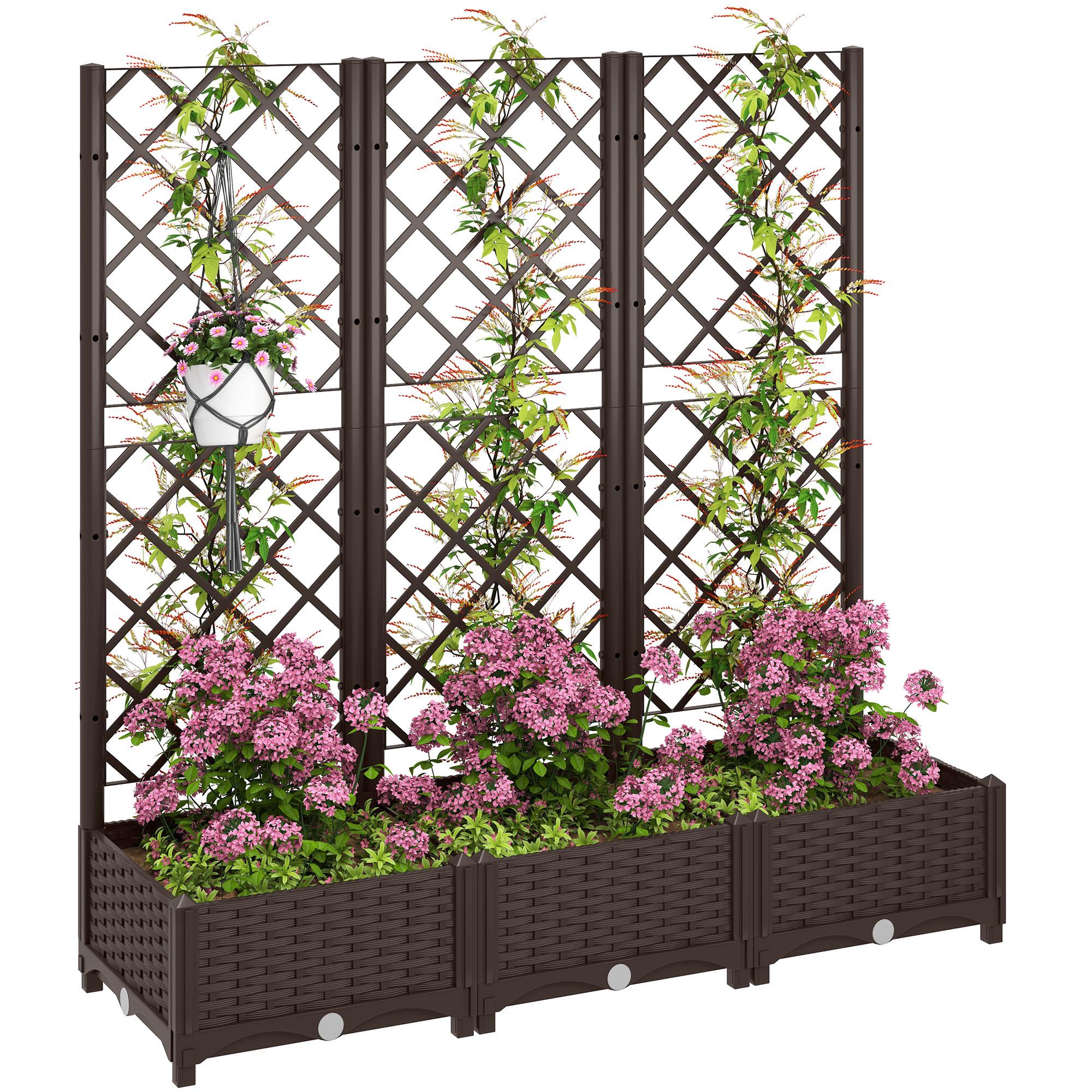Brown PP Rattan Raised Bed with Trellis, 47 in