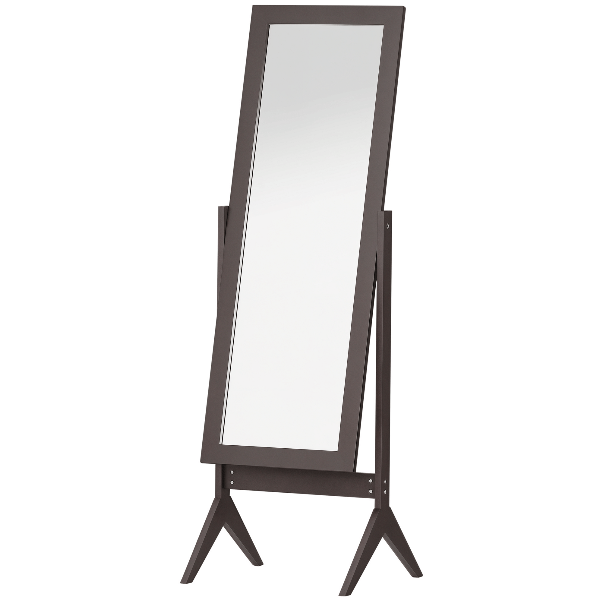 Brown Rectangular Standing Mirror with Adjustable Angles for Bedroom