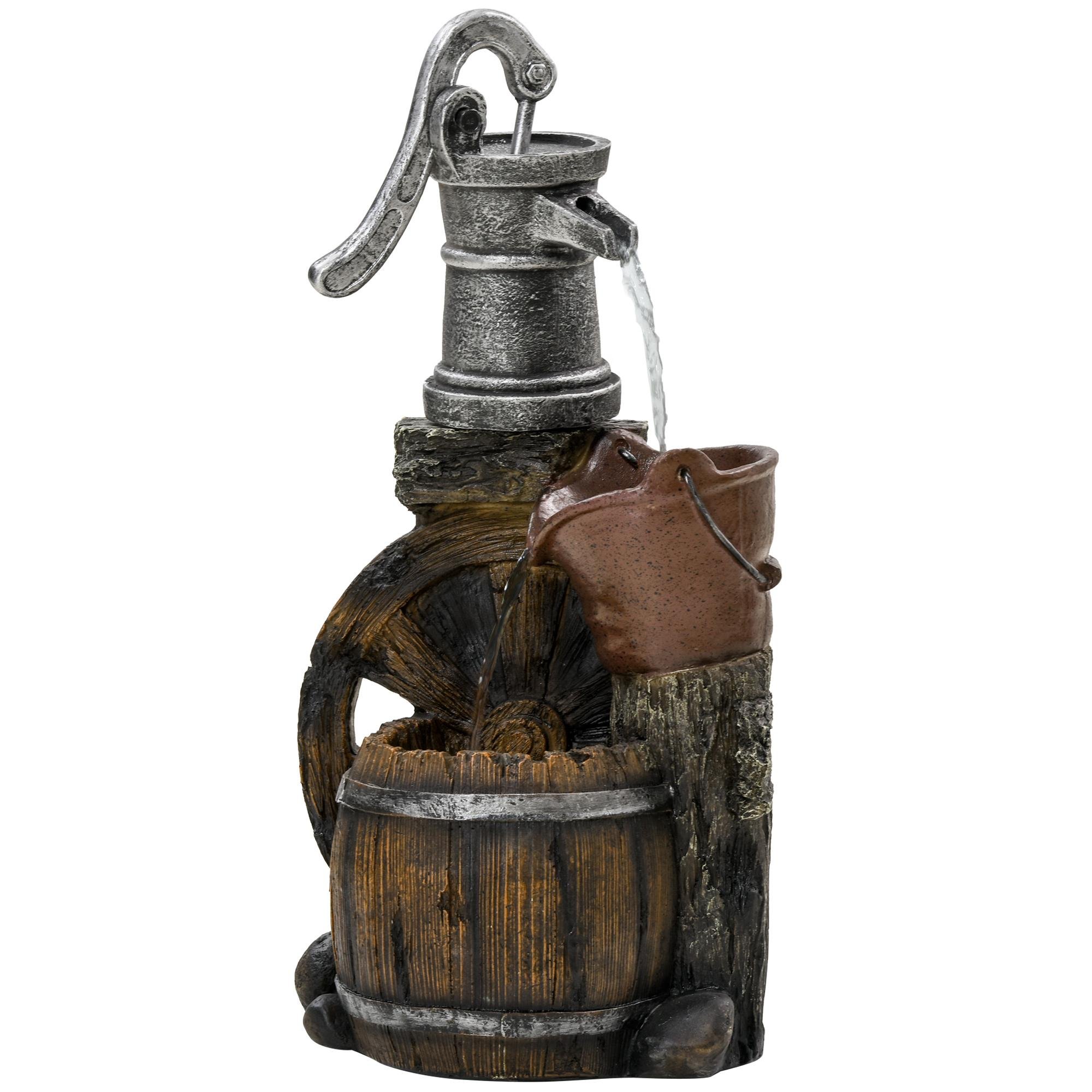 Brown Resin Barrel Fountain with Three-Tier Waterfall