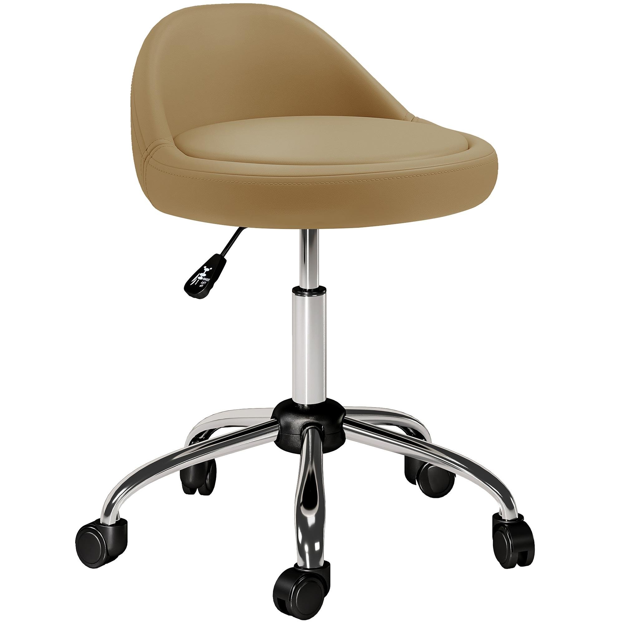 Brown Rolling Salon Stool with Adjustable Height, 265 lb Capacity
