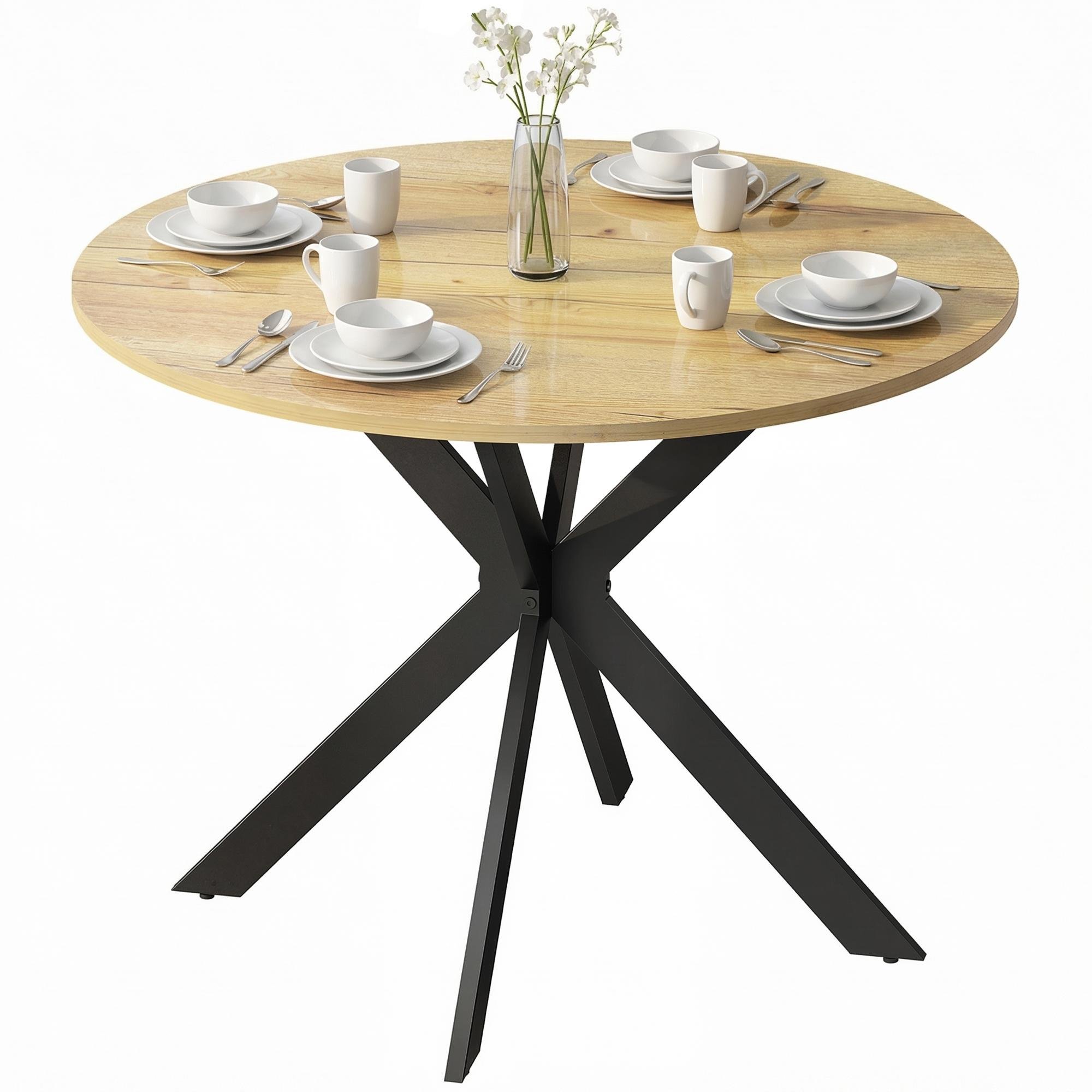 Brown 39 Inch Dining Table with Steel Cross Legs