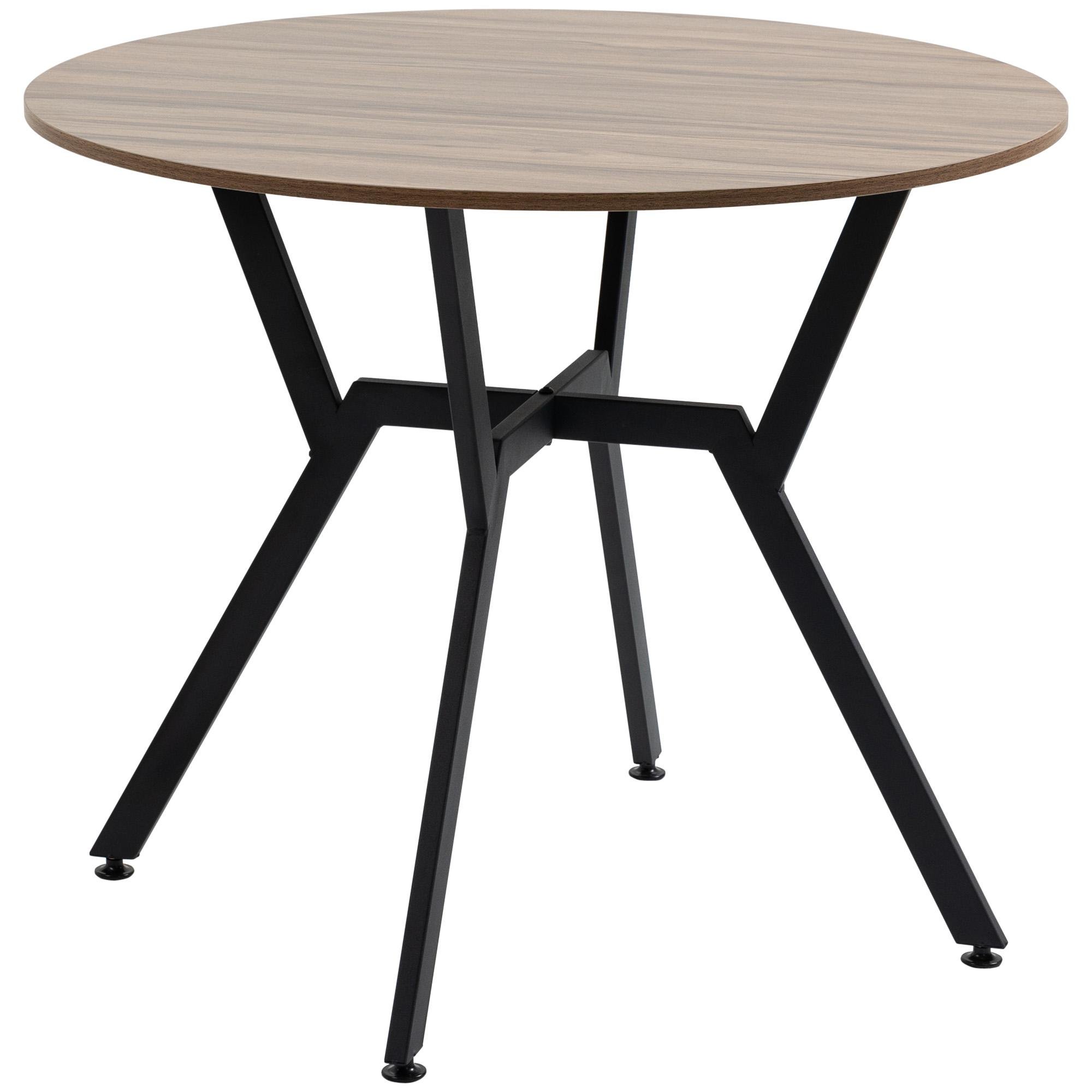 Brown engineered wood round table with steel frame