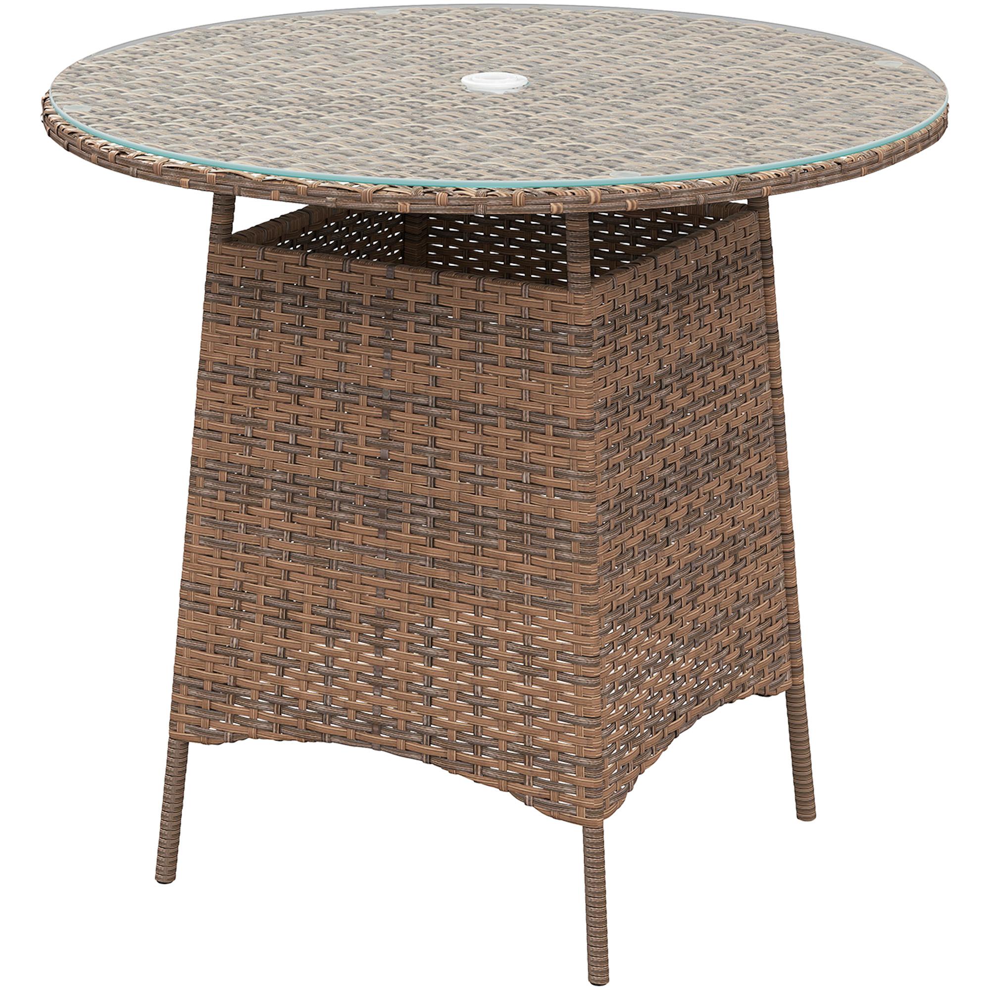 Brown PE Rattan Patio Table with Umbrella Hole, 31.5 in