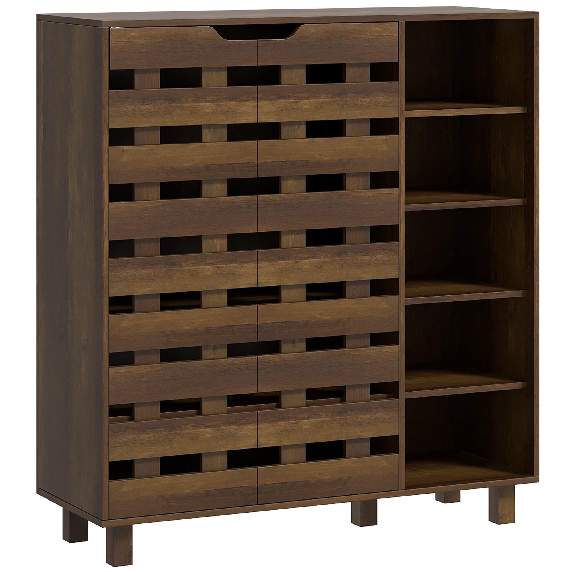 Brown 21 Pair Shoe Cabinet with Adjustable Shelves