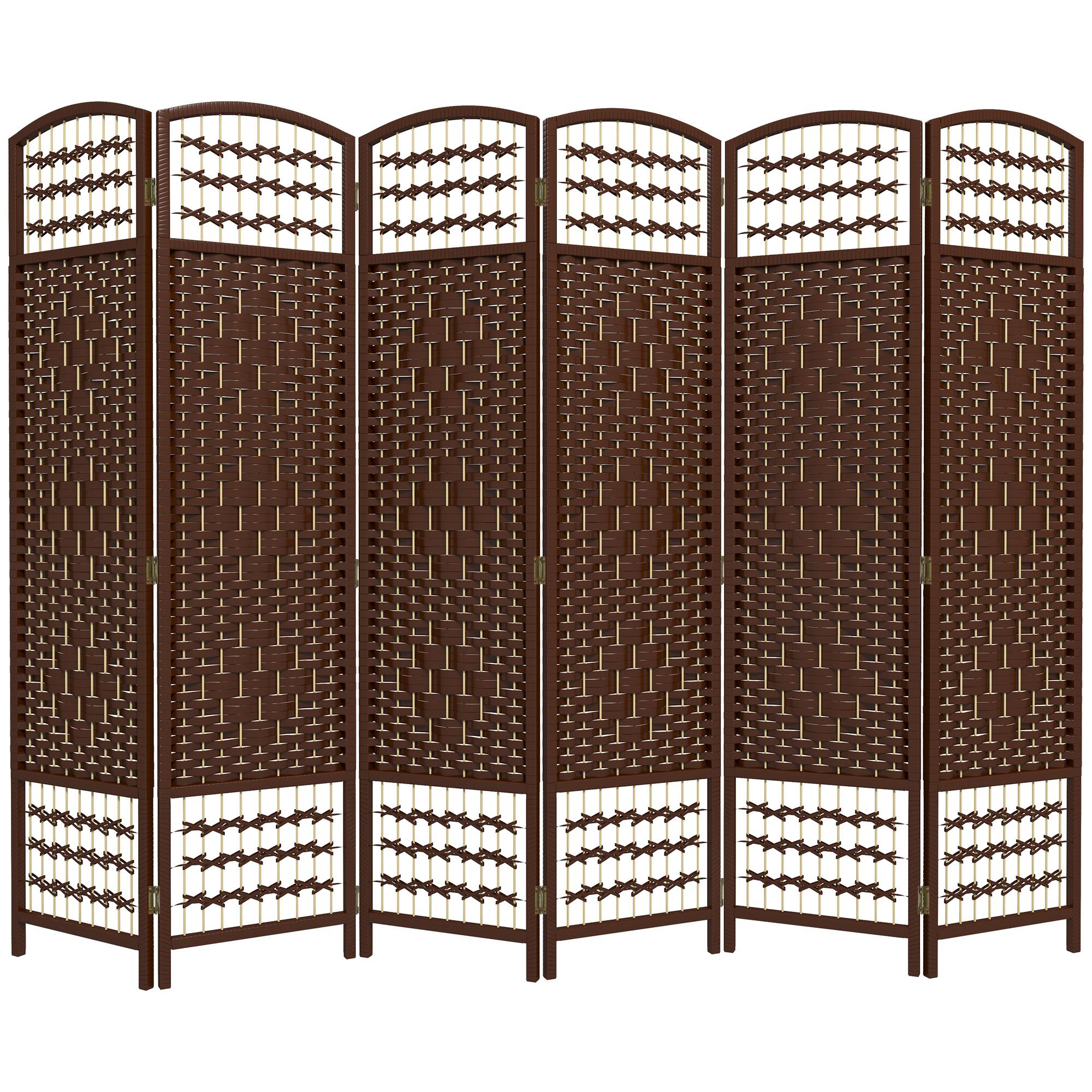 Brown Woven 6 Panel Screen, Folding Privacy Divider