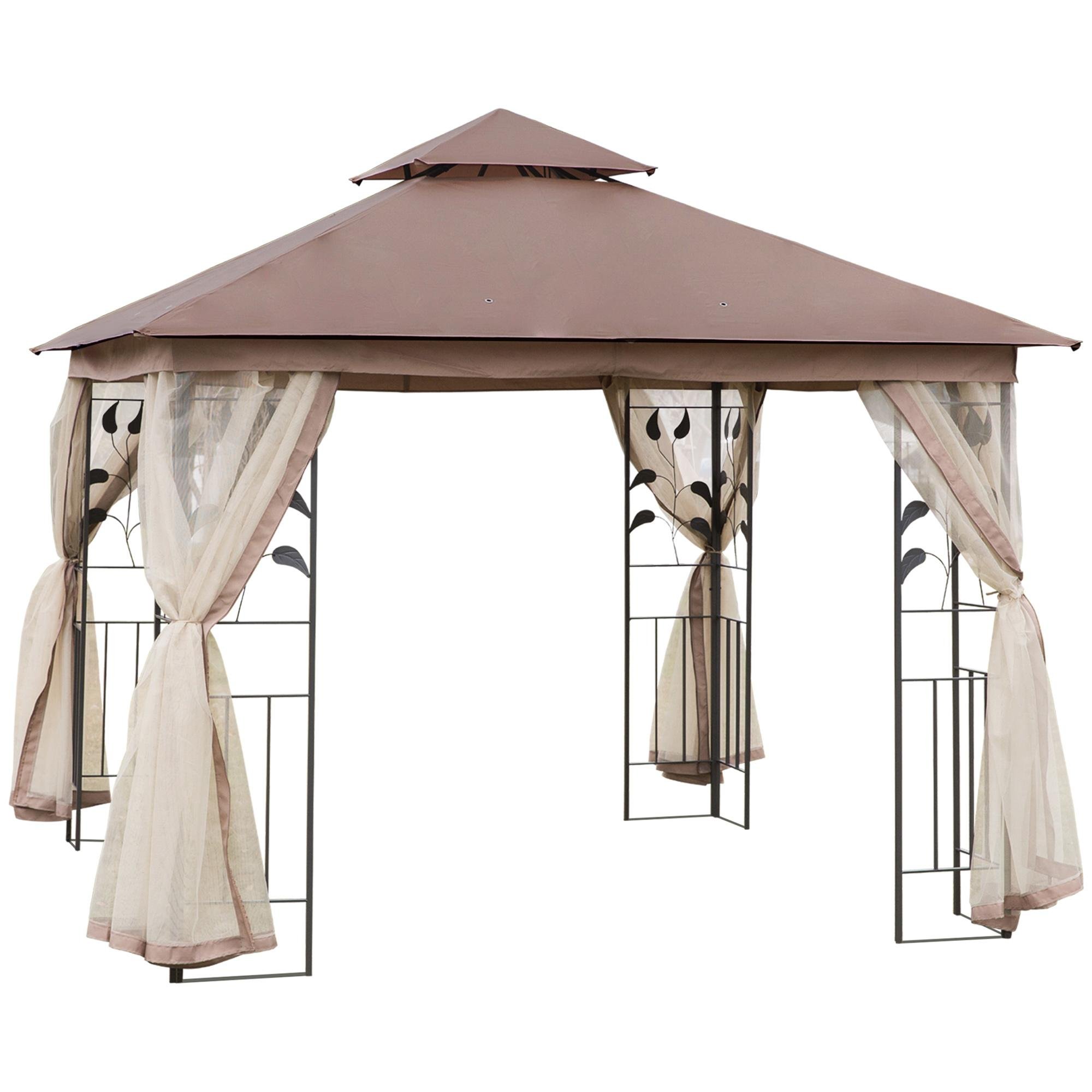 Brown 3m Soft Top Gazebo with Vented Roof and Mesh
