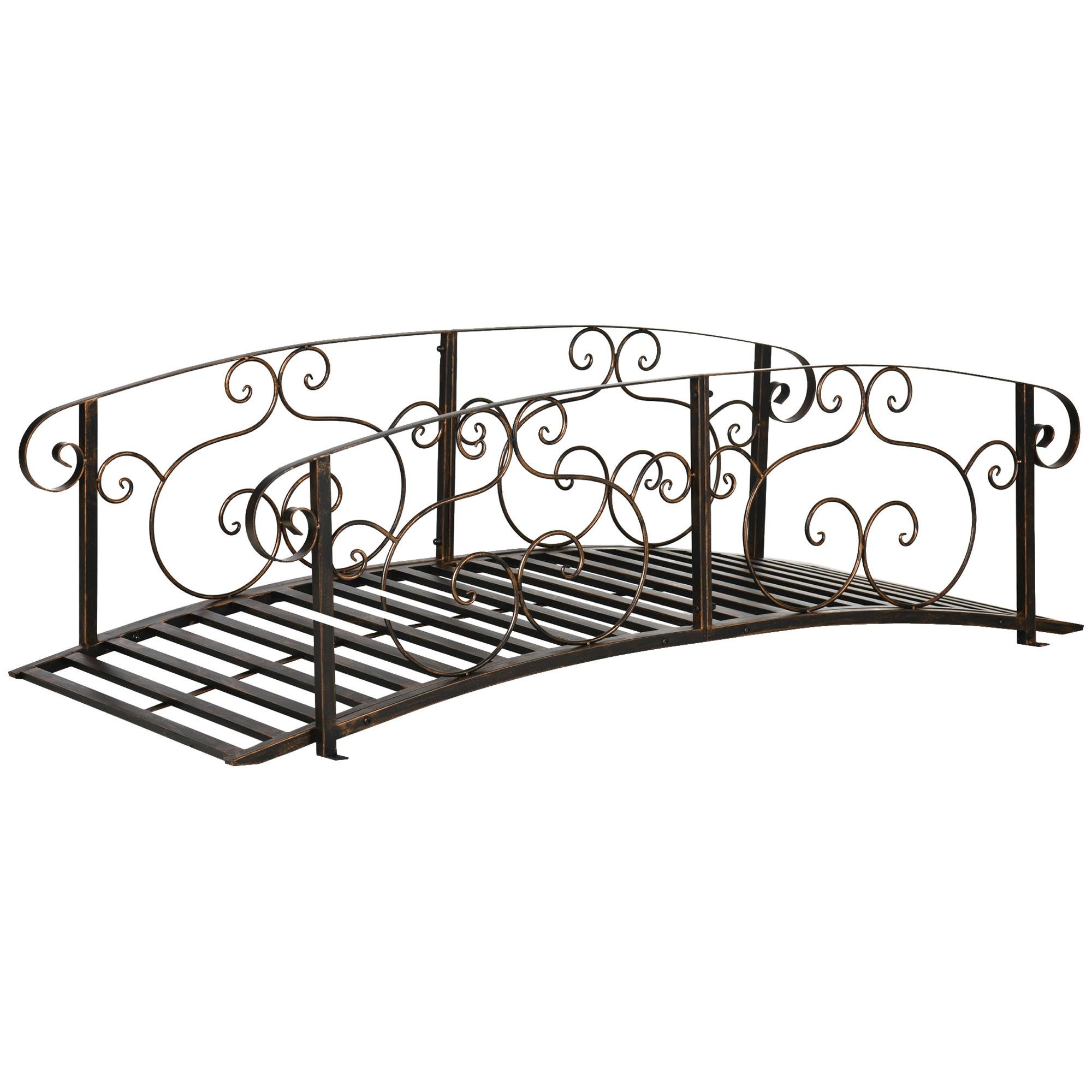 Brown Steel Garden Bridge with Vine Railings, 72.4 in