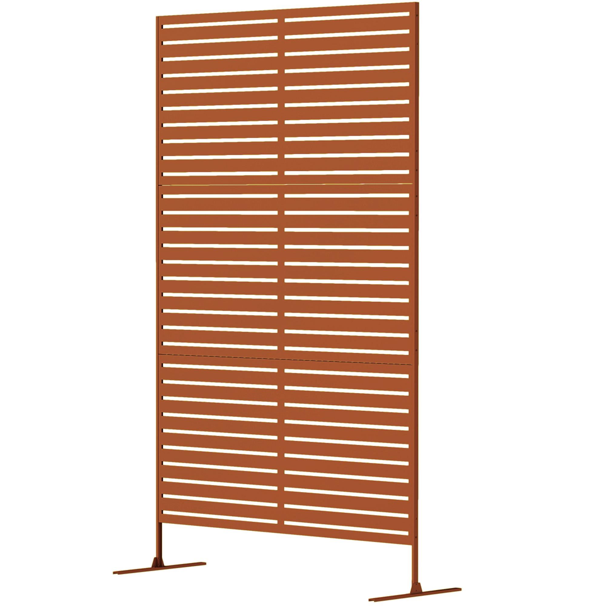 Brown Steel Slat Privacy Screen with Trellis, 48 x 17.7 x 78 in