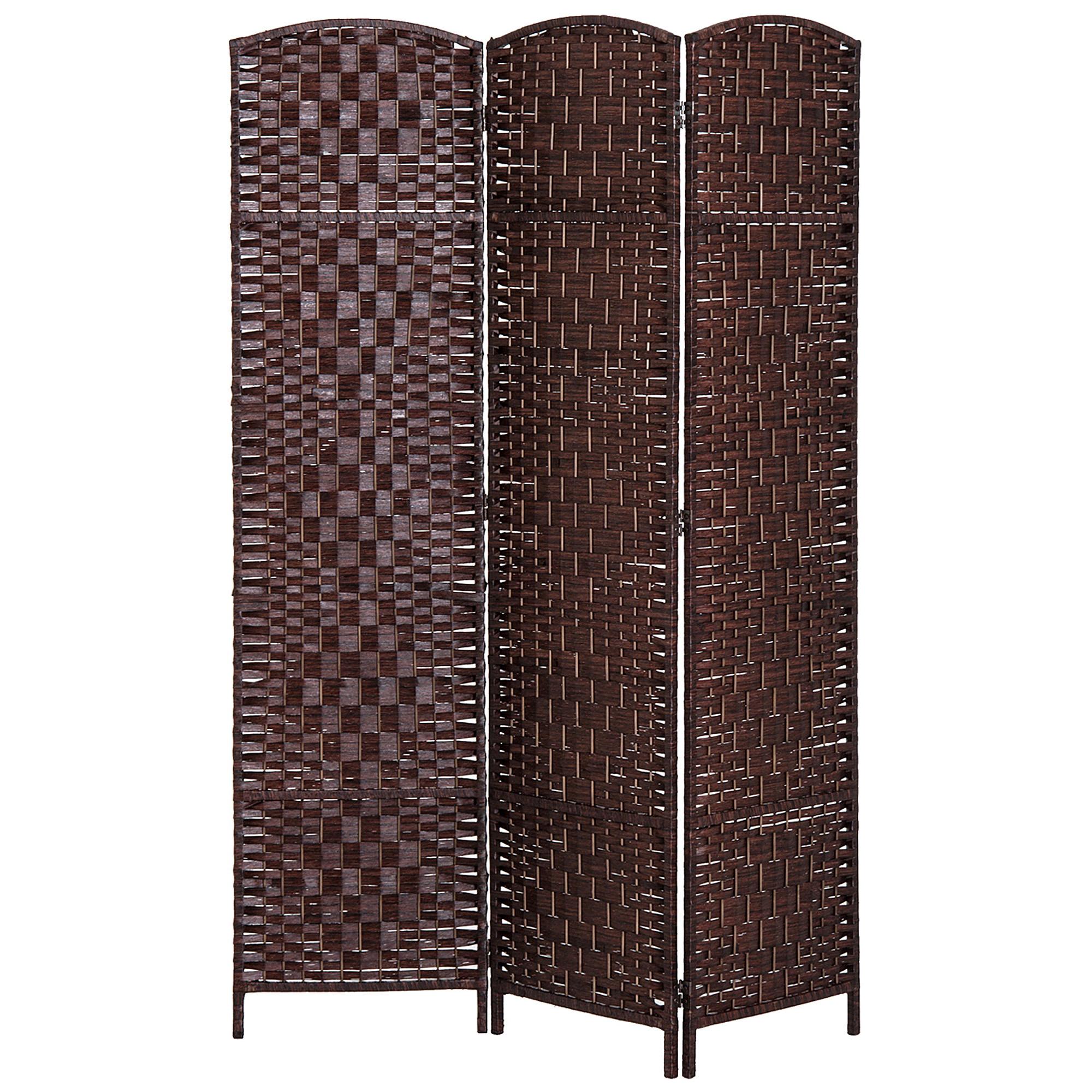 Brown Wicker Folding Screen, 3 Panel Room Divider