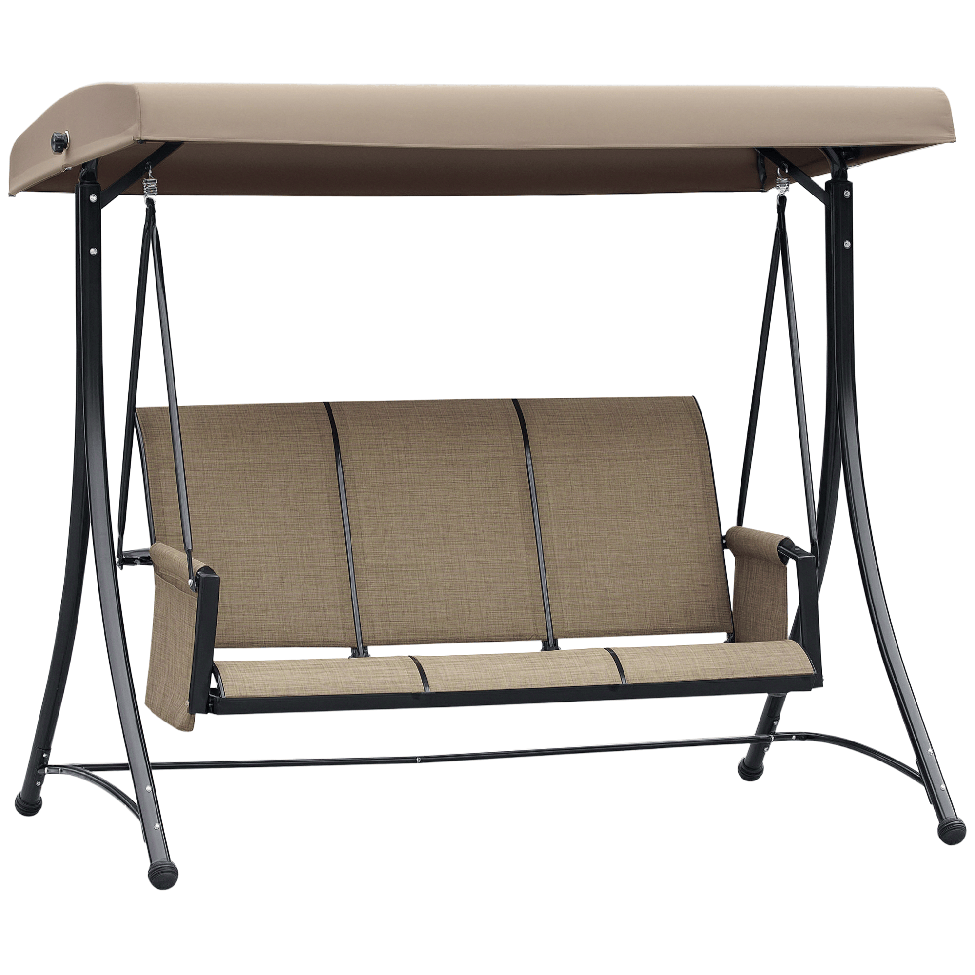 Brown Three Seater Patio Swing with Adjustable Canopy