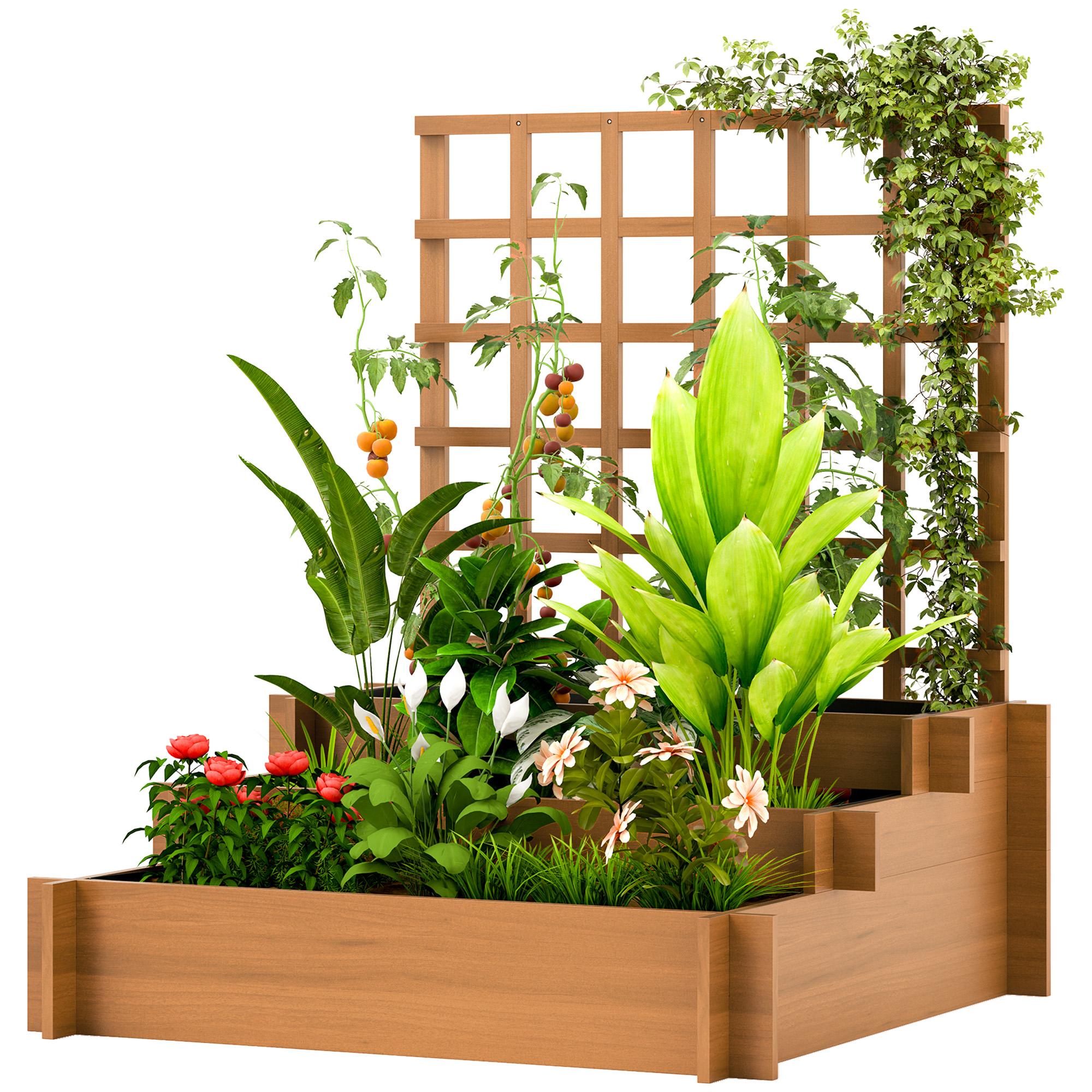 Three-Tier Trellis Planter in Fir Wood for Climbing Plants