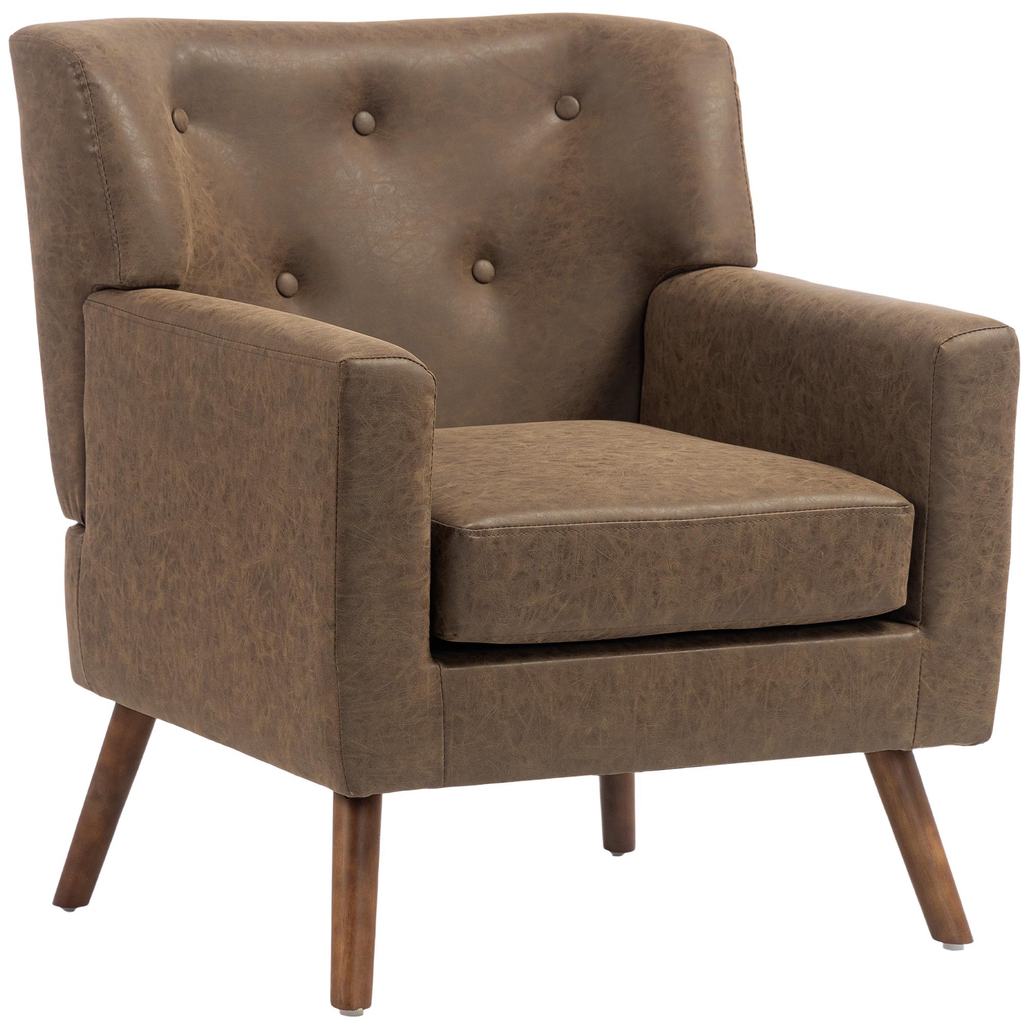 Brown Tufted PU Leather Chair with Spring Seat