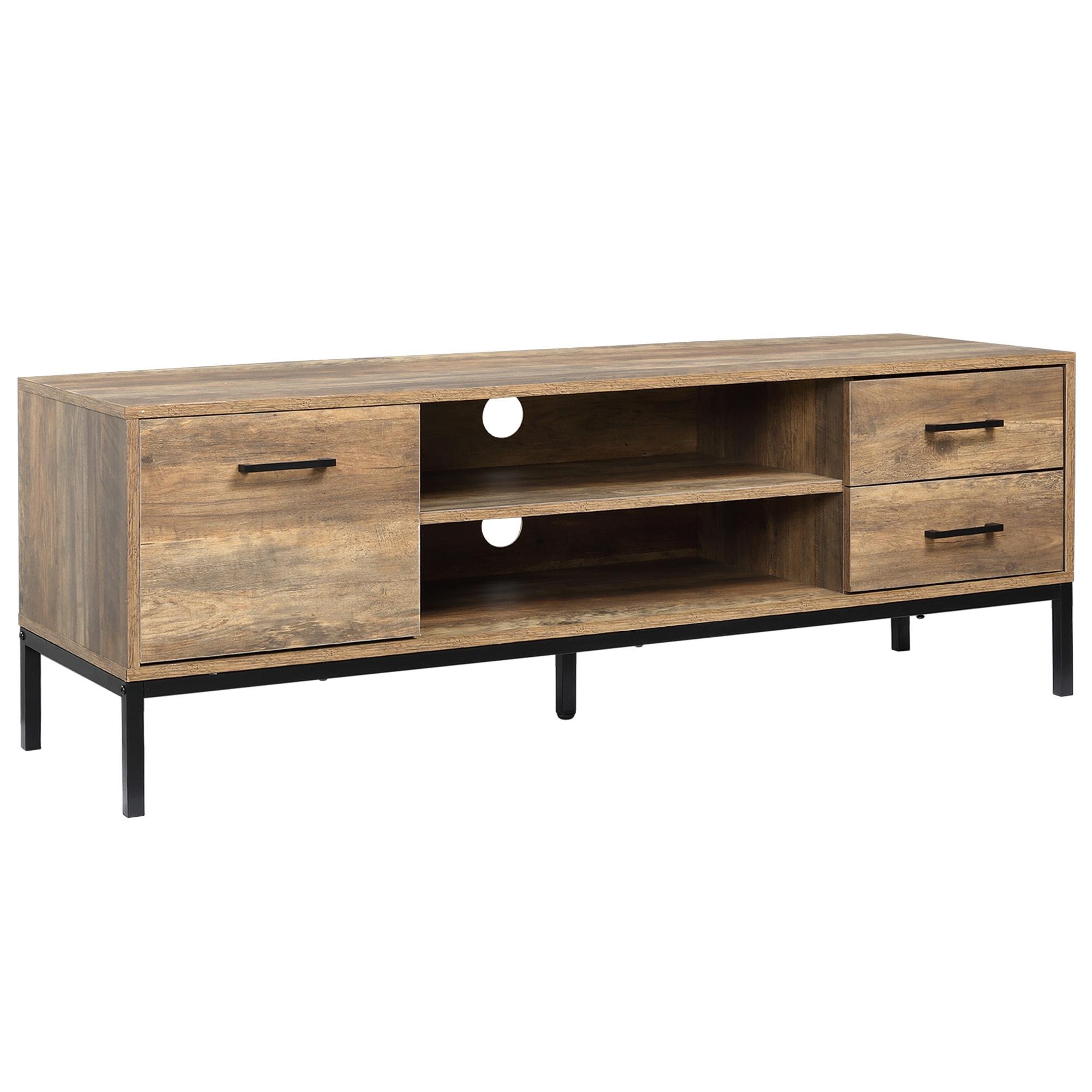 Brown 50 Inch TV Stand with Storage and Metal Legs