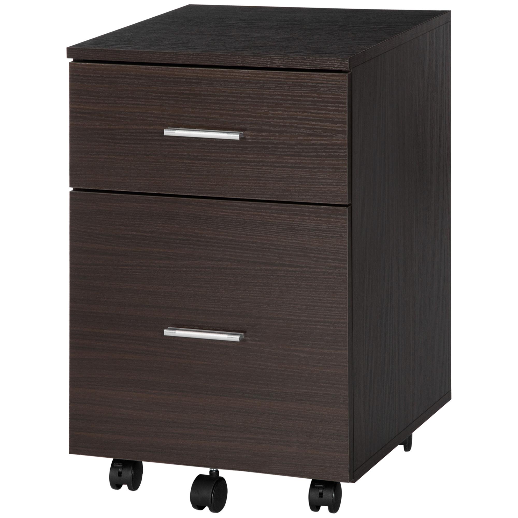 Brown 2 Drawer Filing Cabinet with Five Wheels