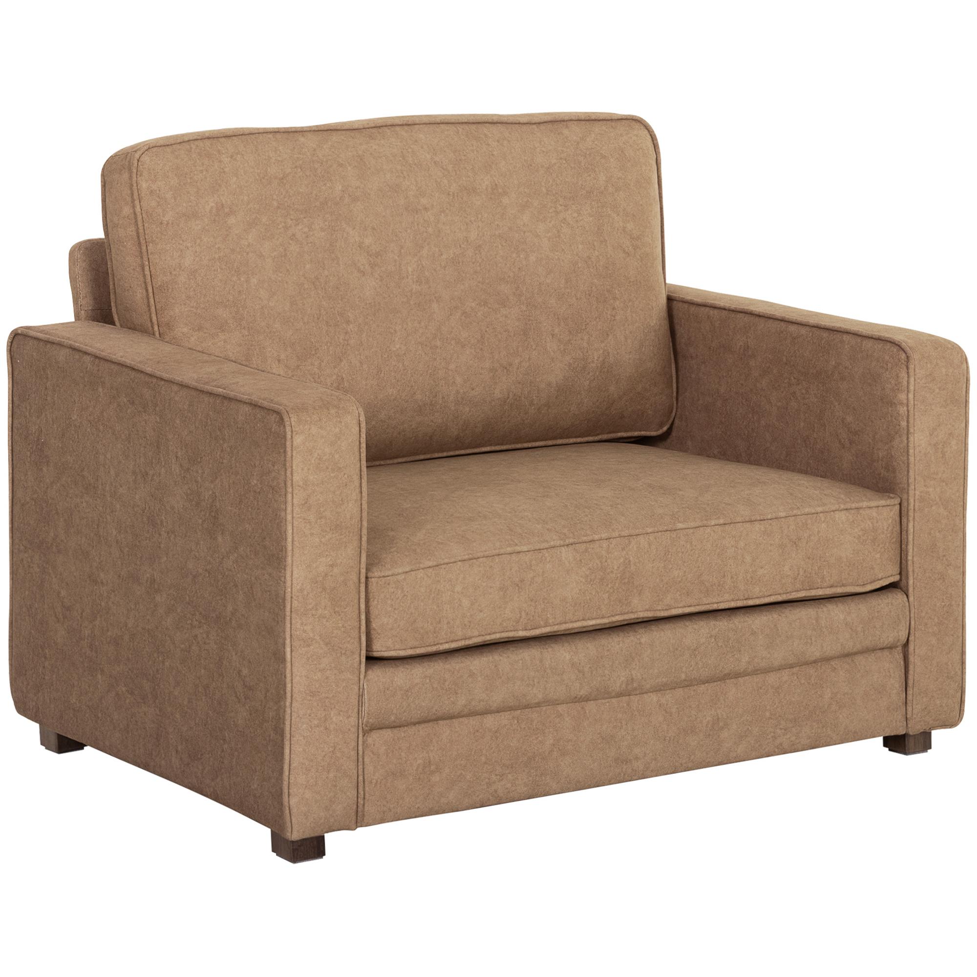 Brown Velvet-Feel Armchair with Wide Seat for Living Rooms