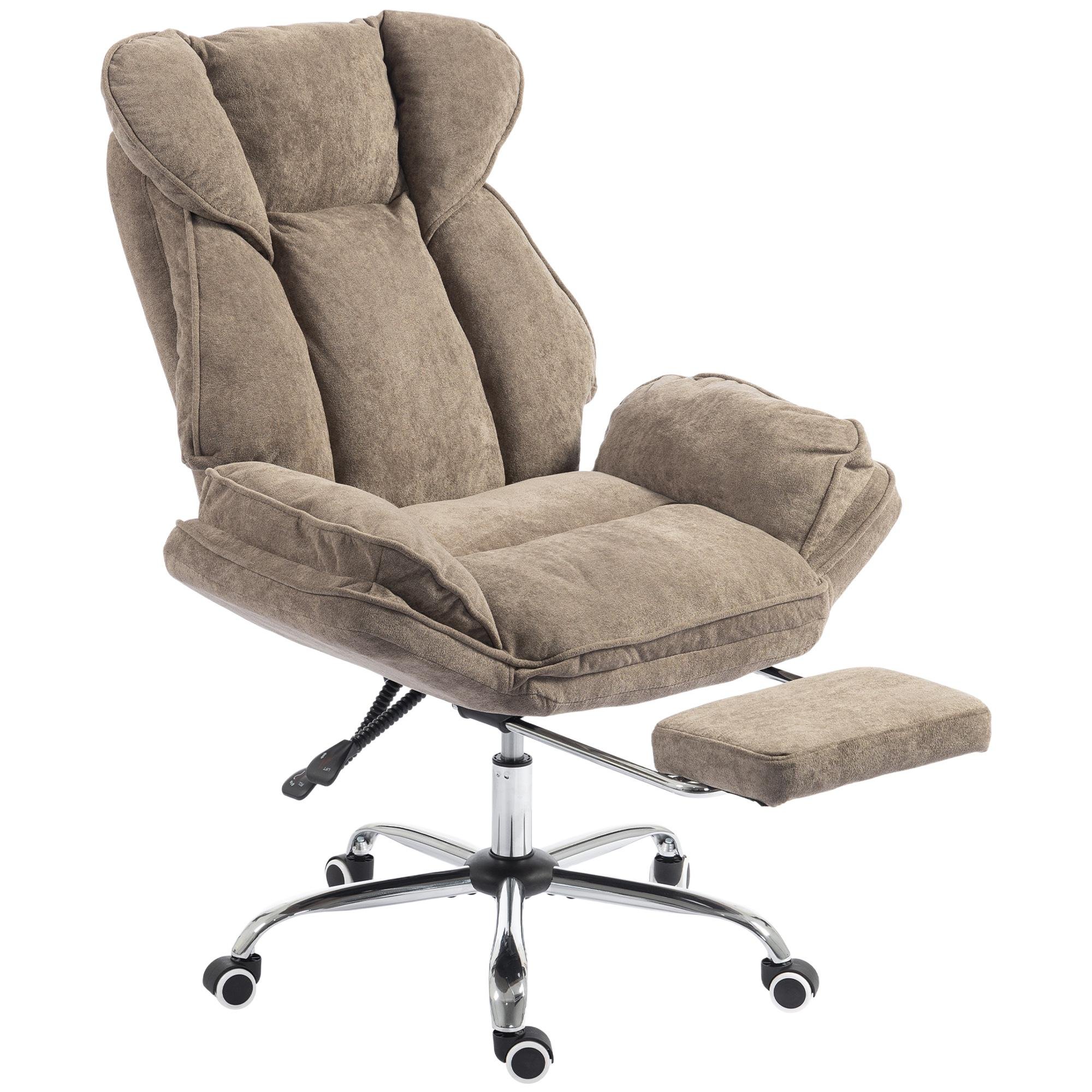 Brown Velvet Reclining Office Chair with Footrest