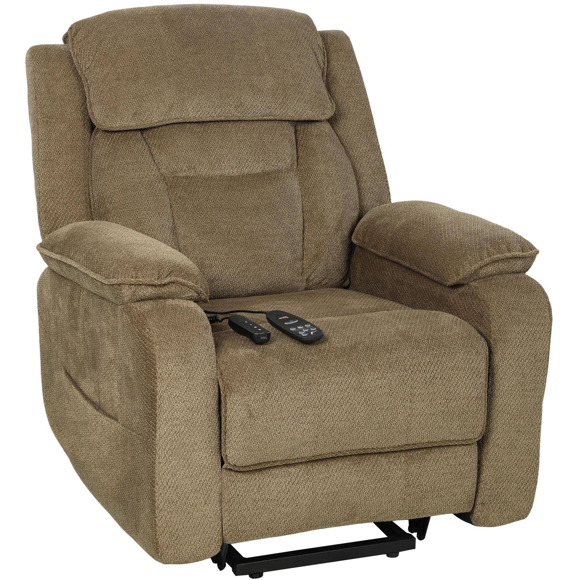 Brown velvet power lift chair with massage and memory positions