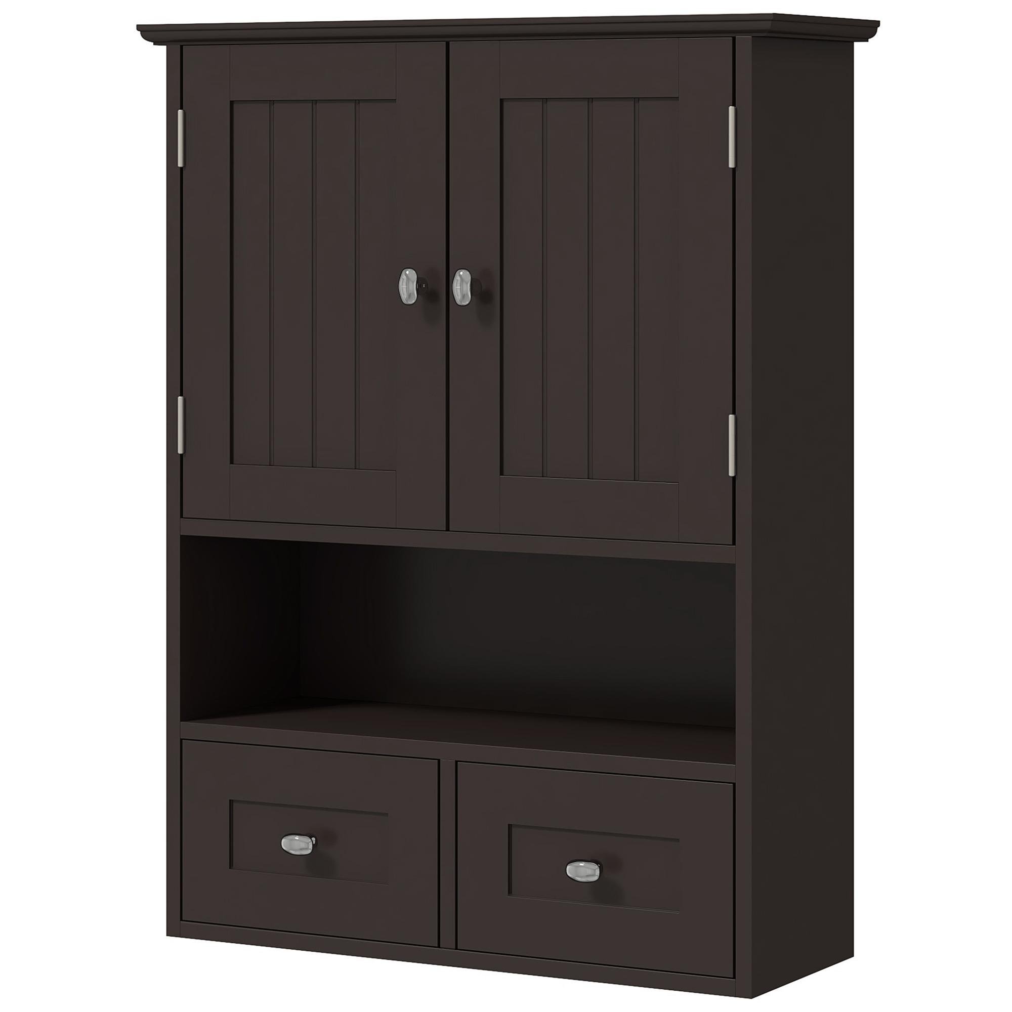 Brown Engineered Wood Wall Cabinet with Drawers for Bathrooms