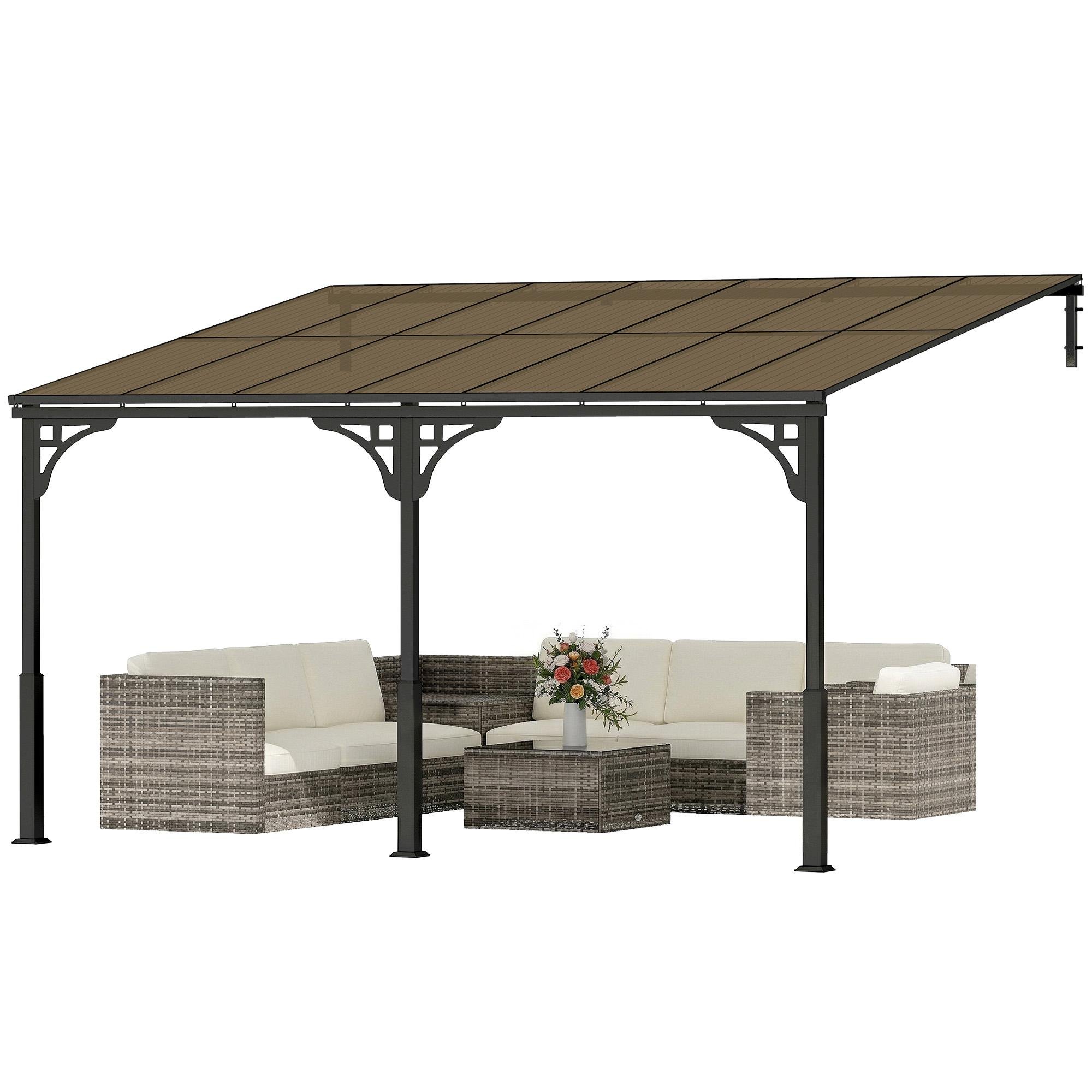 Brown Wall-Mounted Pergola with Polycarbonate Roof