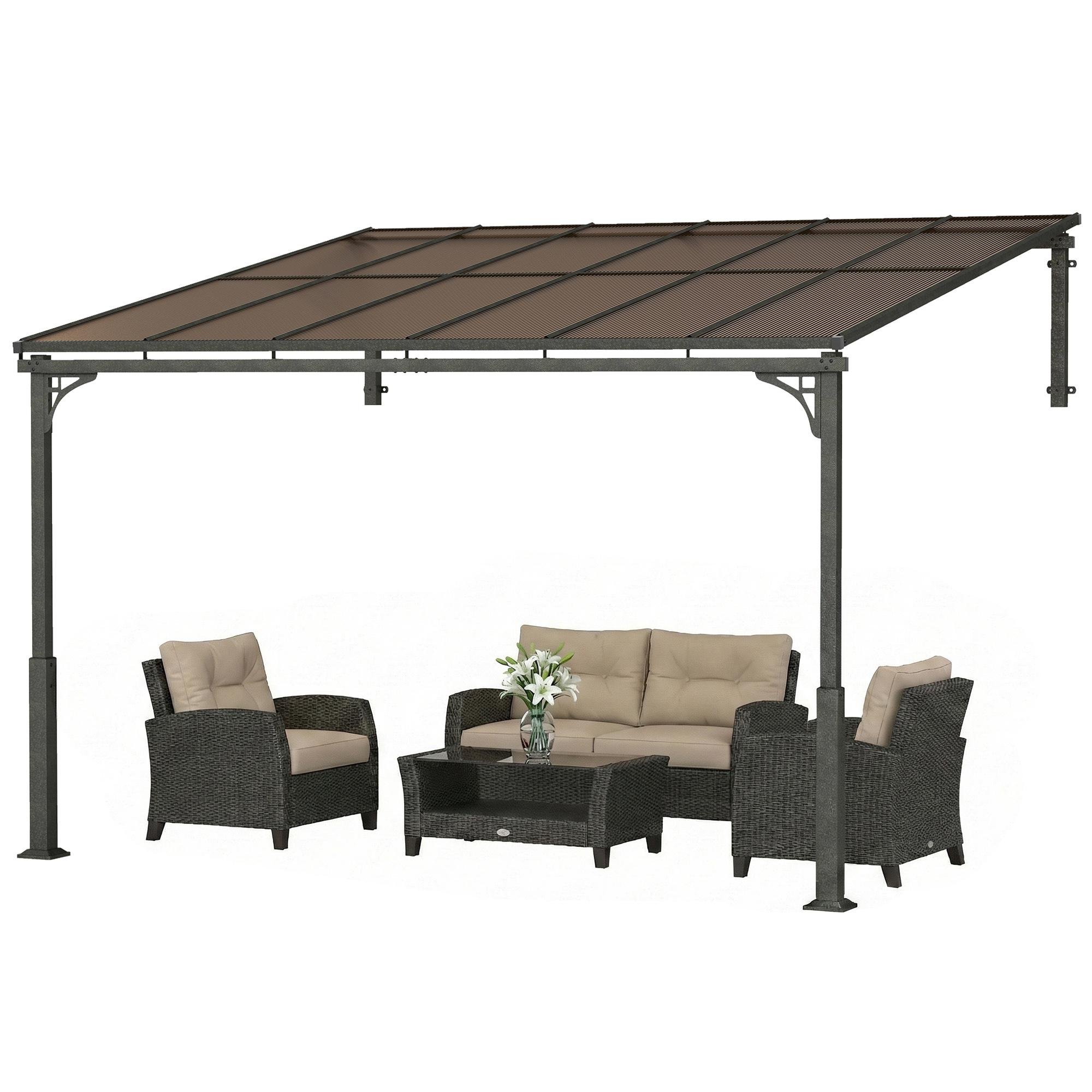 11 x 10 Brown Wall Pergola with Polycarbonate Hardtop