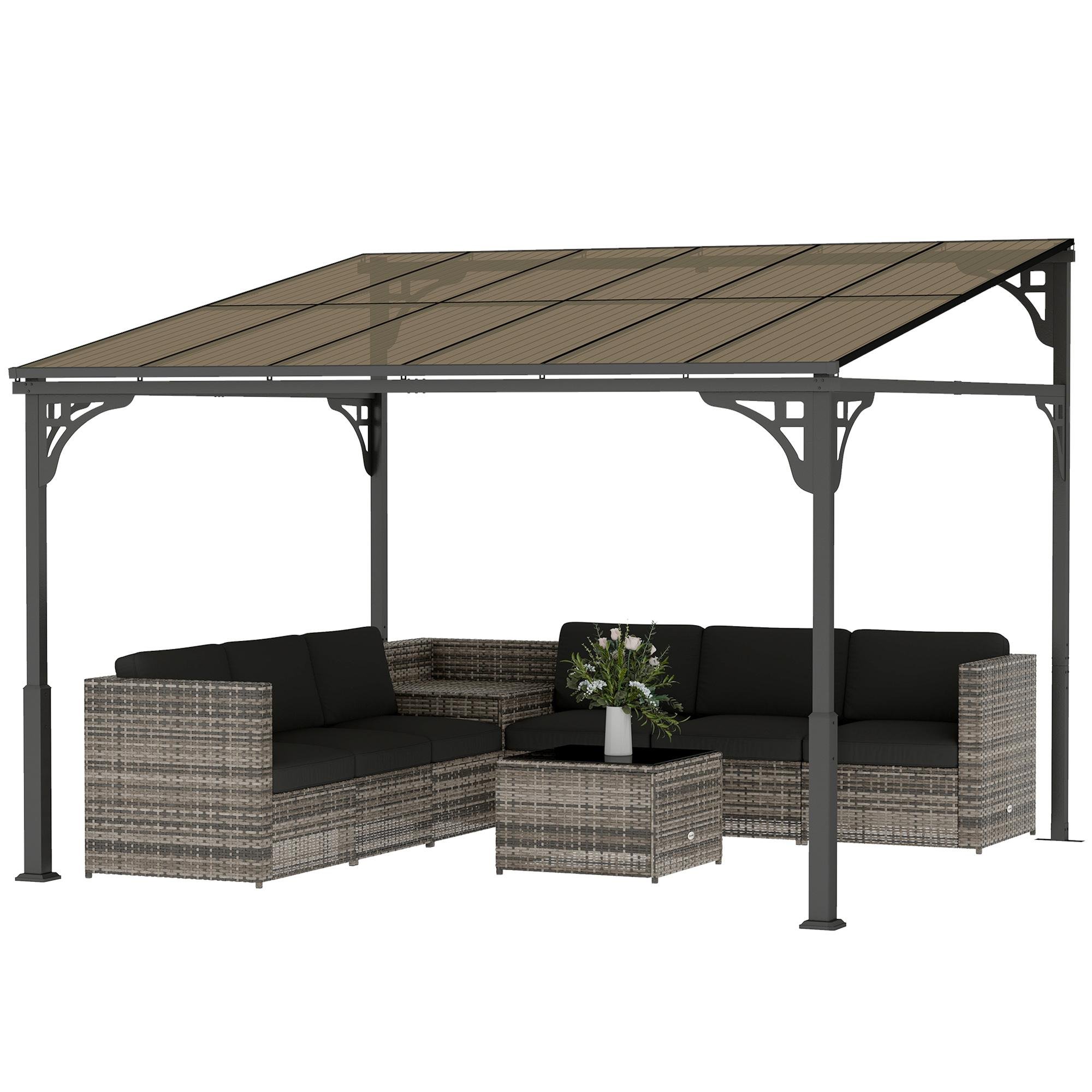 11 x 10 brown pergola, wall-mounted hardtop with polycarbonate roof