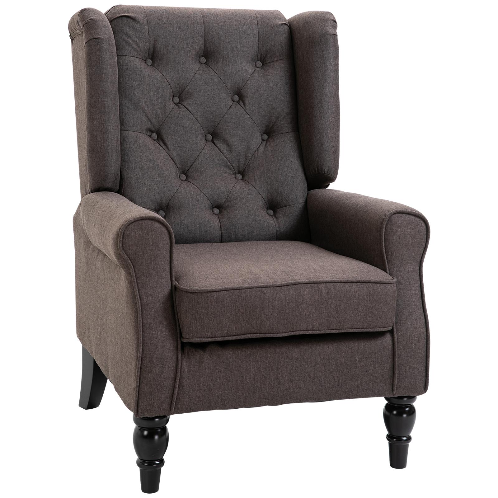 Brown Polyester Wingback Chair with Button Tufting
