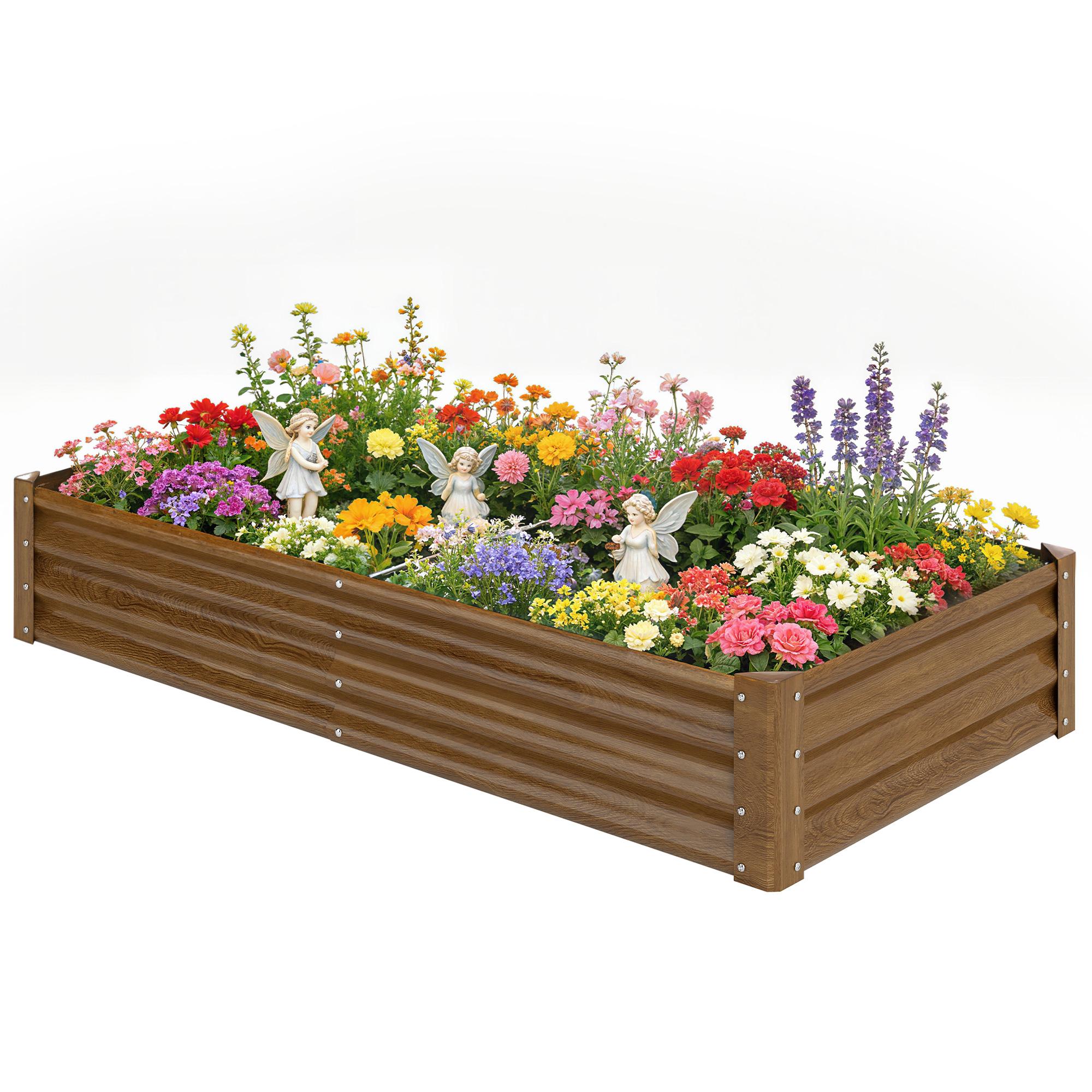 Brown 6x3 Wood-Effect Bed - Open-Bottom Galvanized Steel