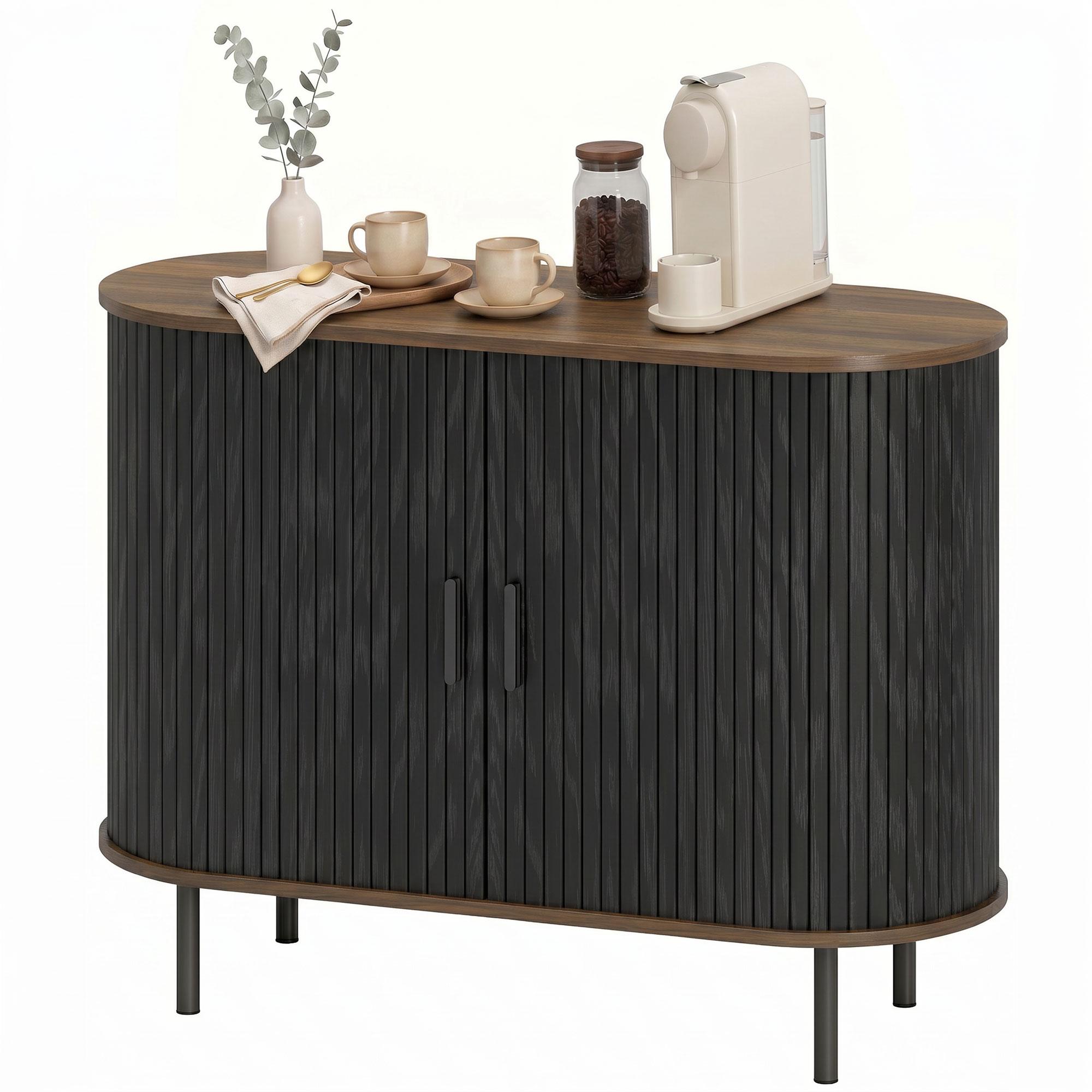 Curved Tambour Sideboard with Adjustable Shelf, 39.4 in