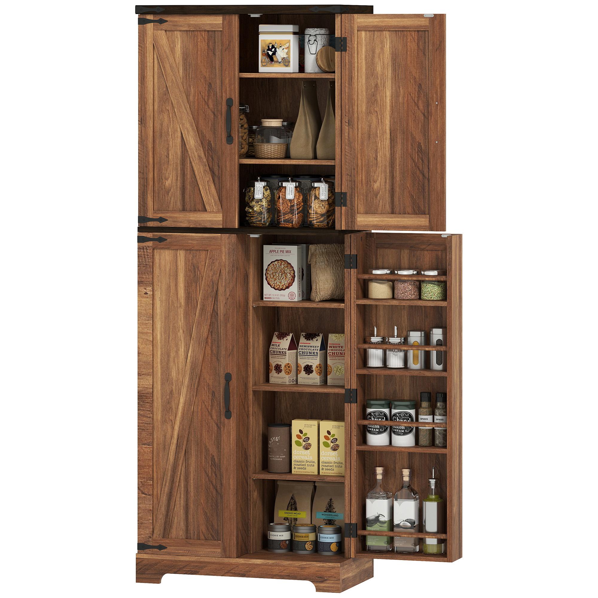Brown Wood Grain Pantry Cabinet with 8 Door Racks