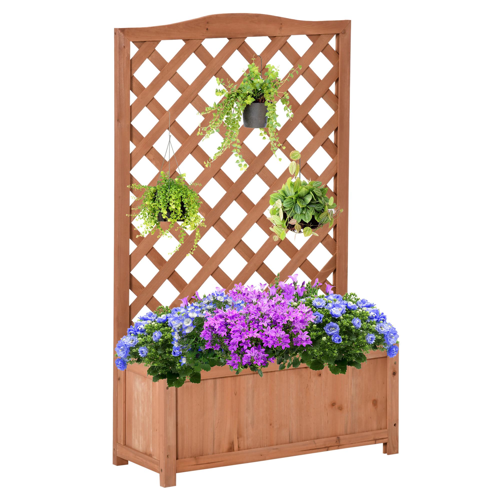Brown Trellis Planter Box with Raised Garden Bed, 28" x 11" x 46"