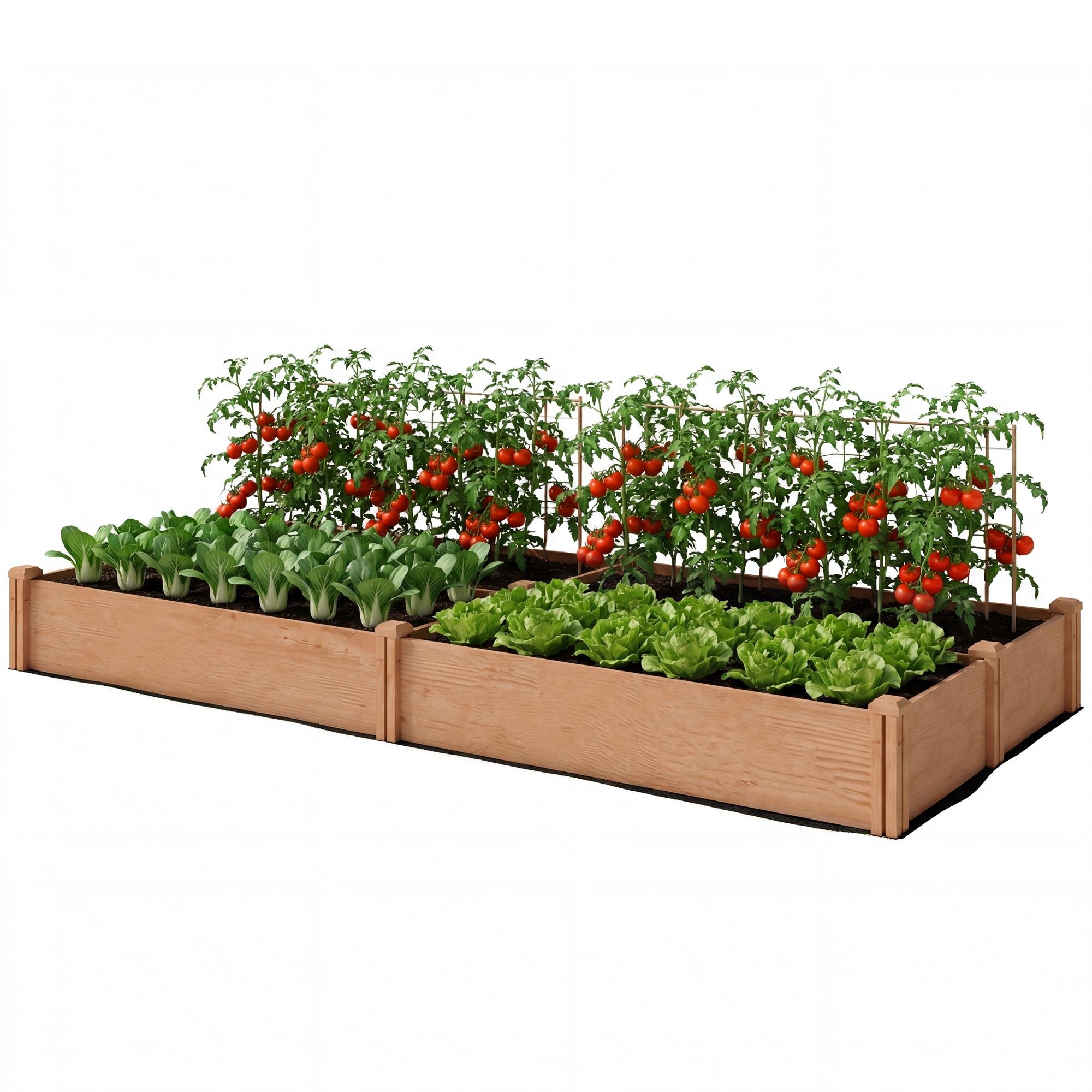Brown Fir Garden Bed with Four Compartments, 92.1 x 42.9 in