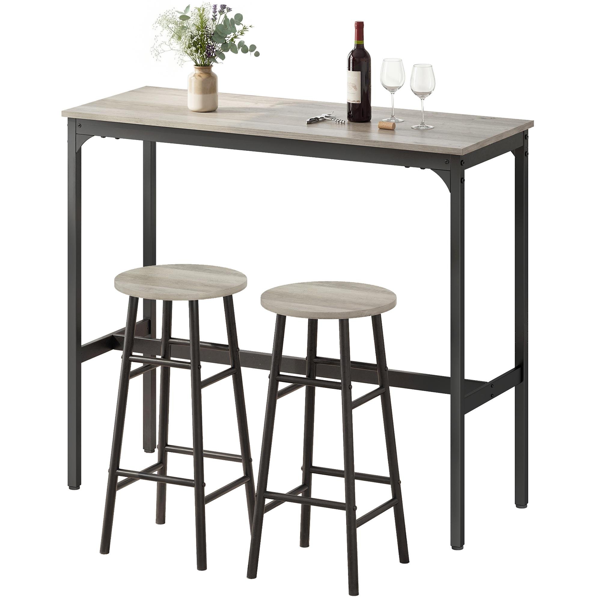 Brown Engineered Wood Bar Set with Two Stools