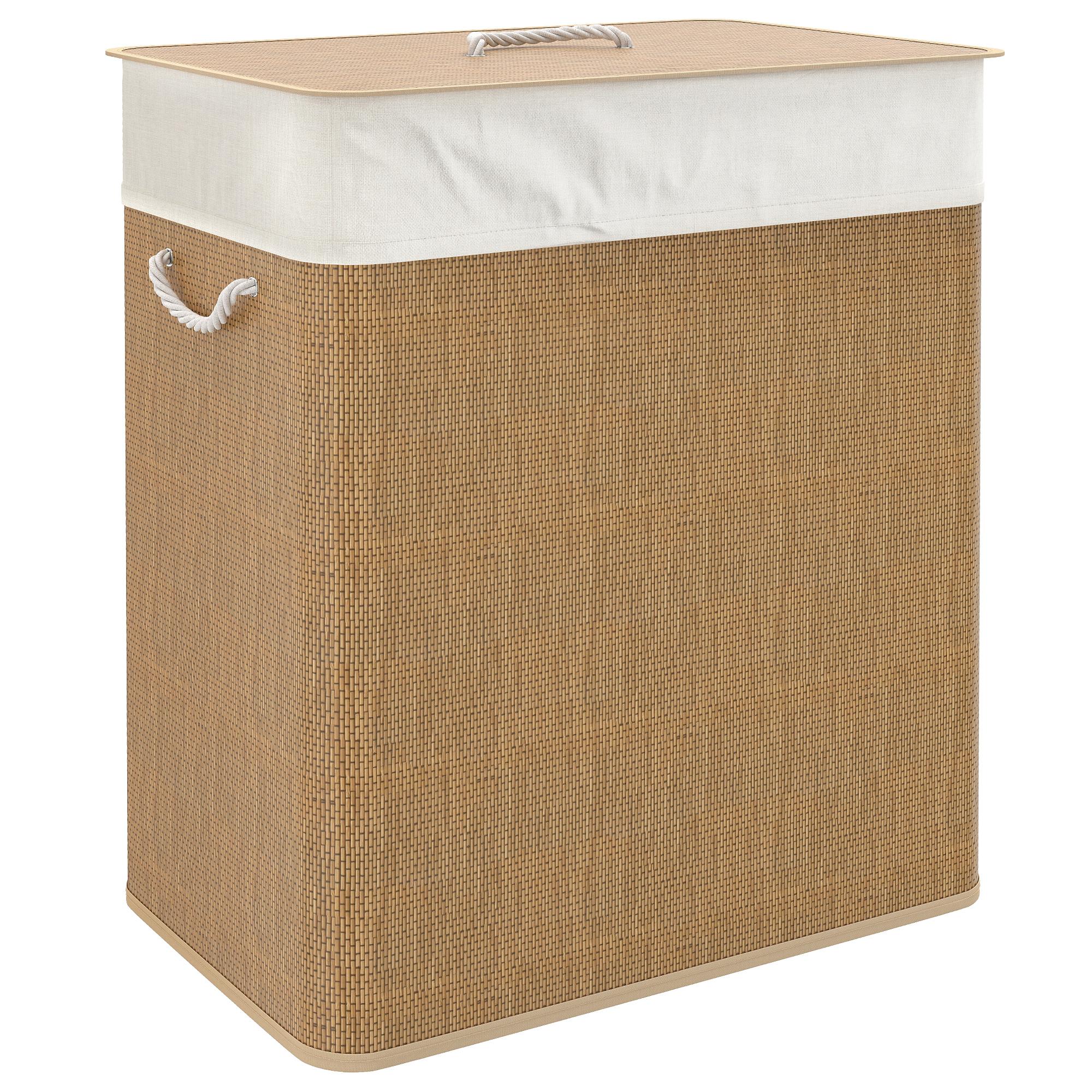 100L Bamboo Laundry Hamper with Dual Compartments